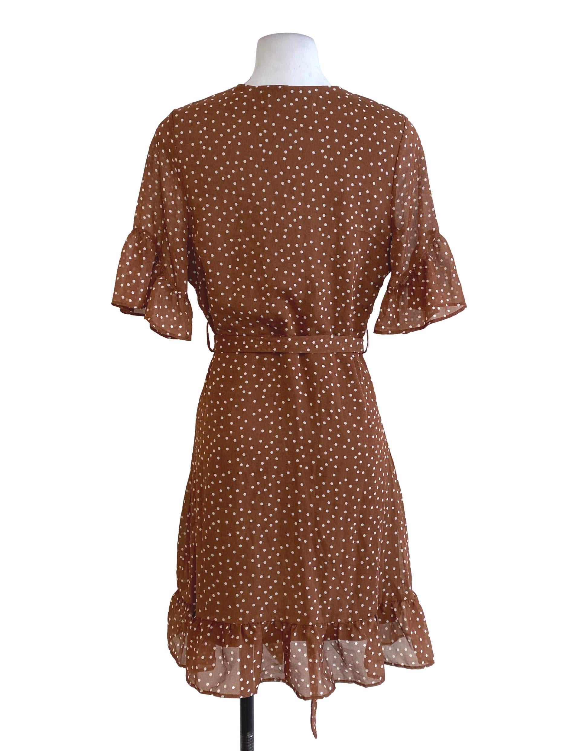 Brown Polka Dot Wrap Dress TEM