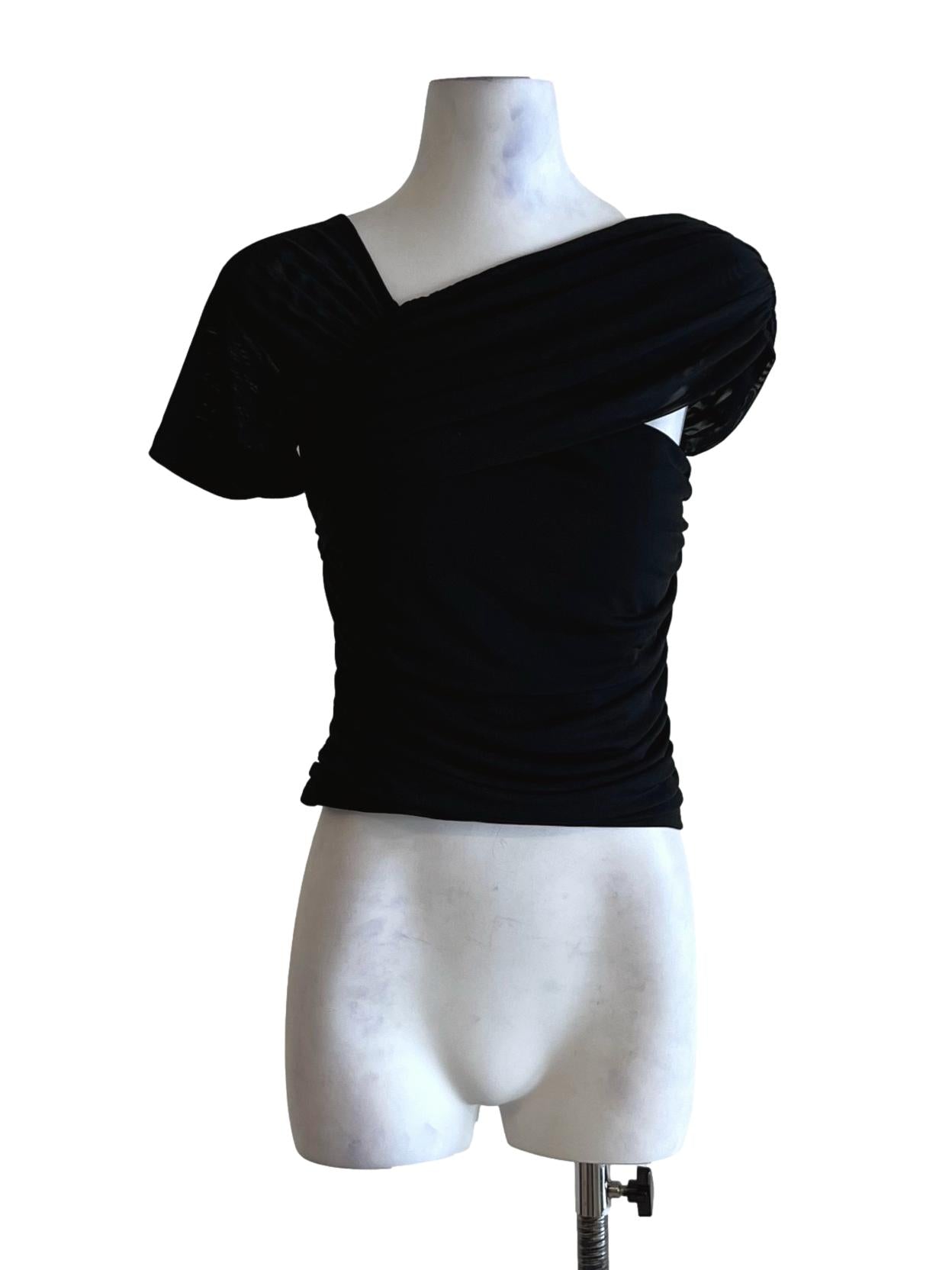 Black Asymmetrical Neckline Blouse