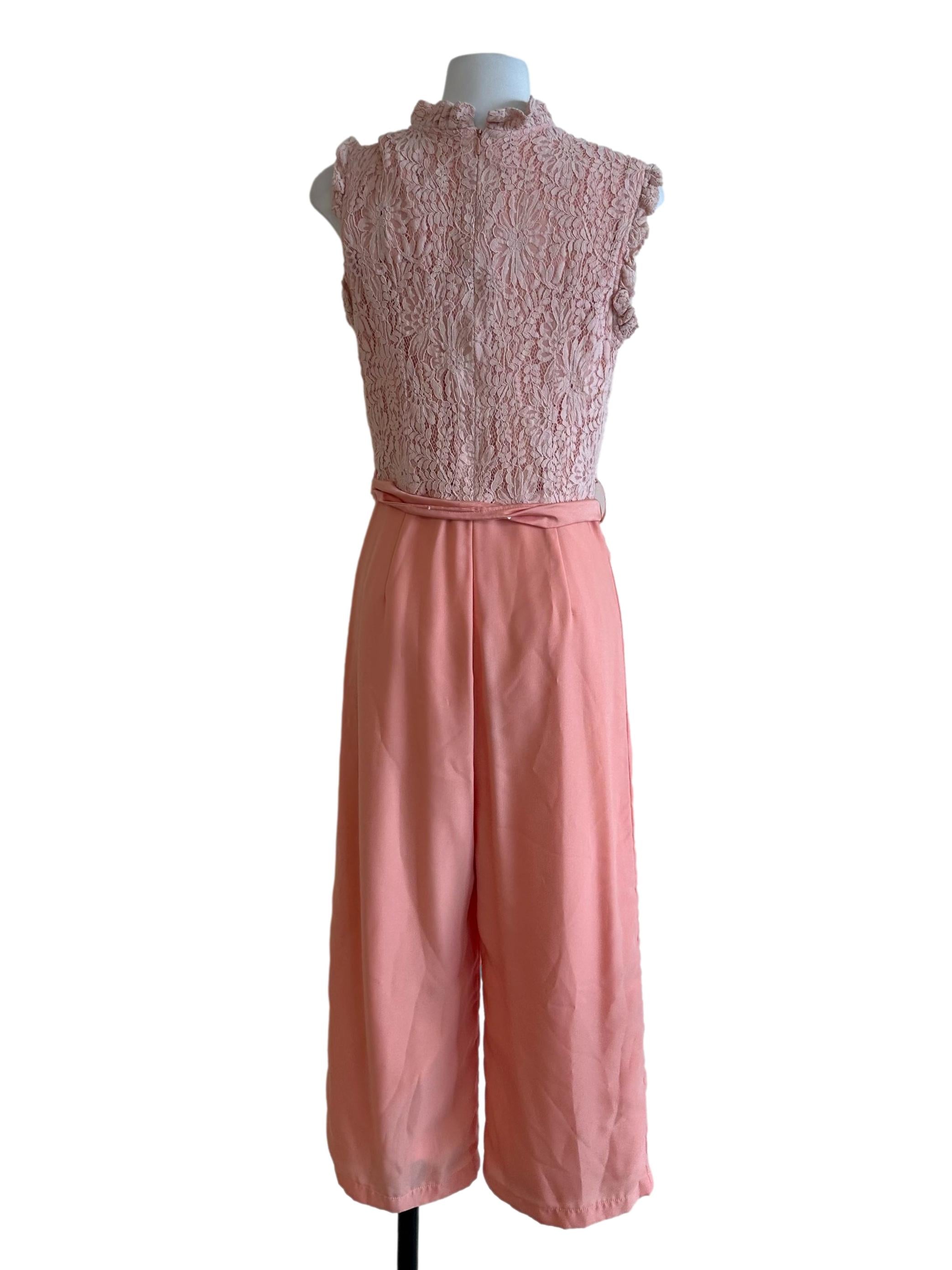 Peach Pink Lace Ruffle Jumpsuit