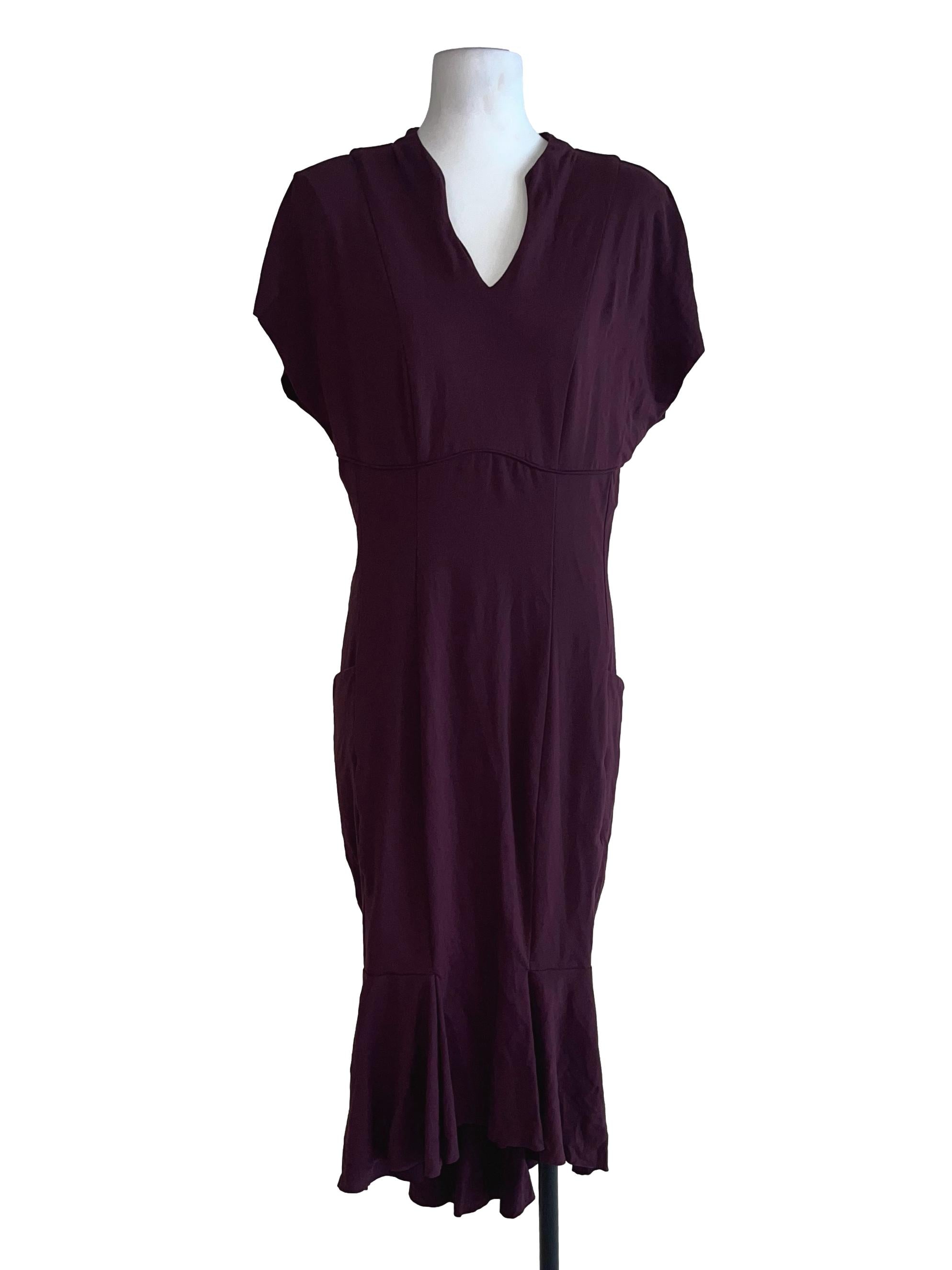 Plum Purple V-Neck Short Sleeve Dress