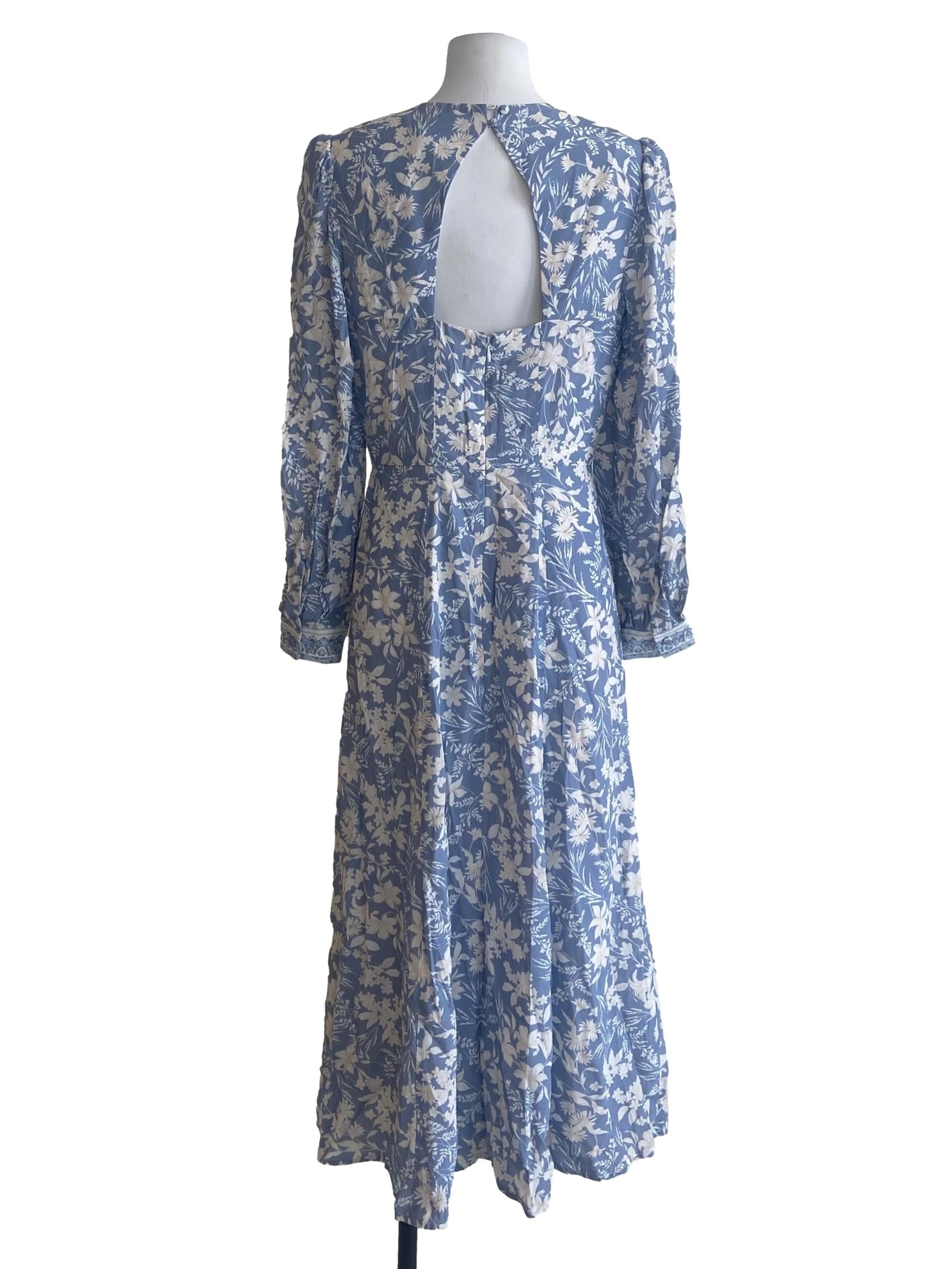 Blue And White Floral Empire Dress