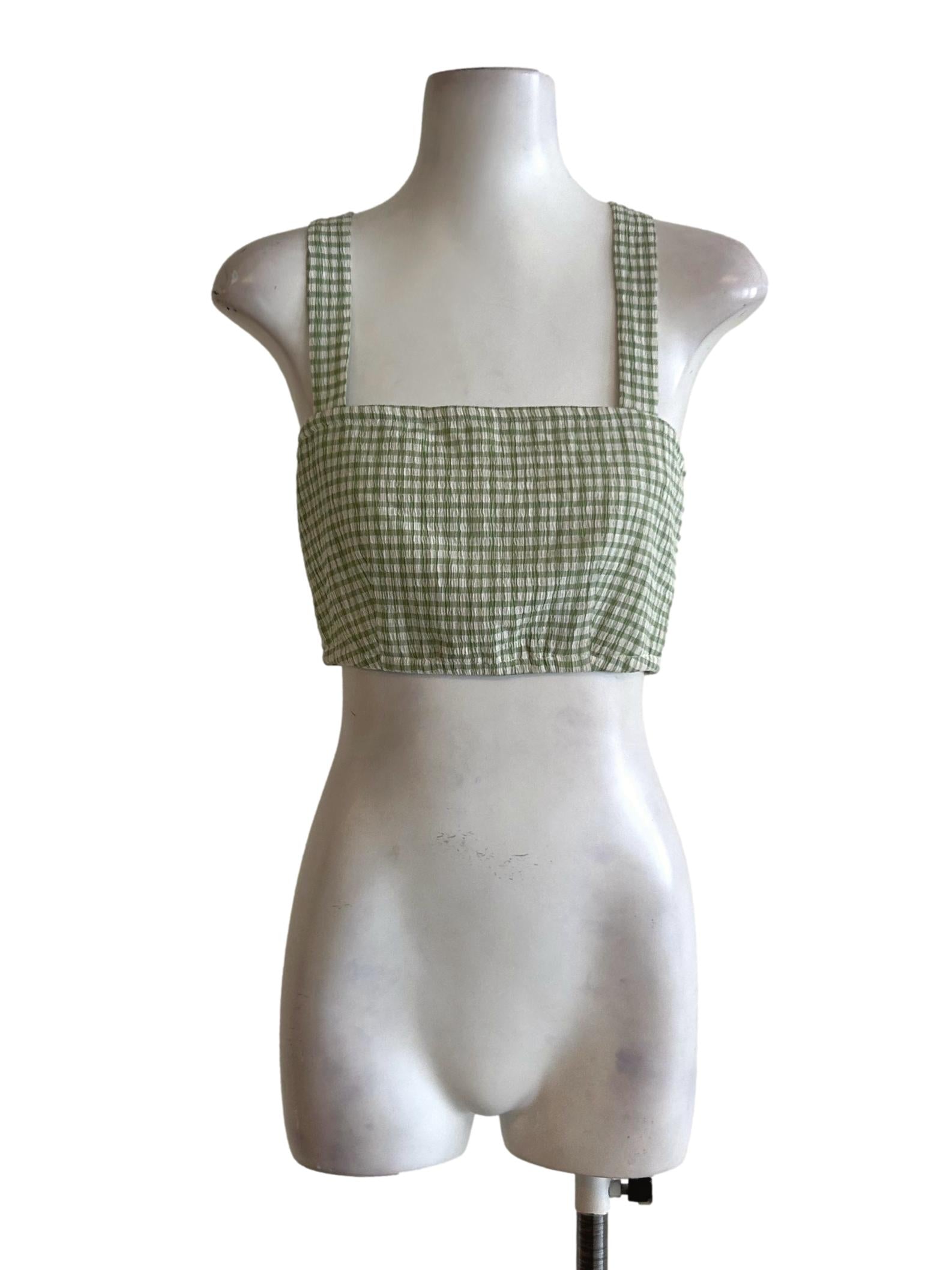 Green And White Gingham Sleeveless Top