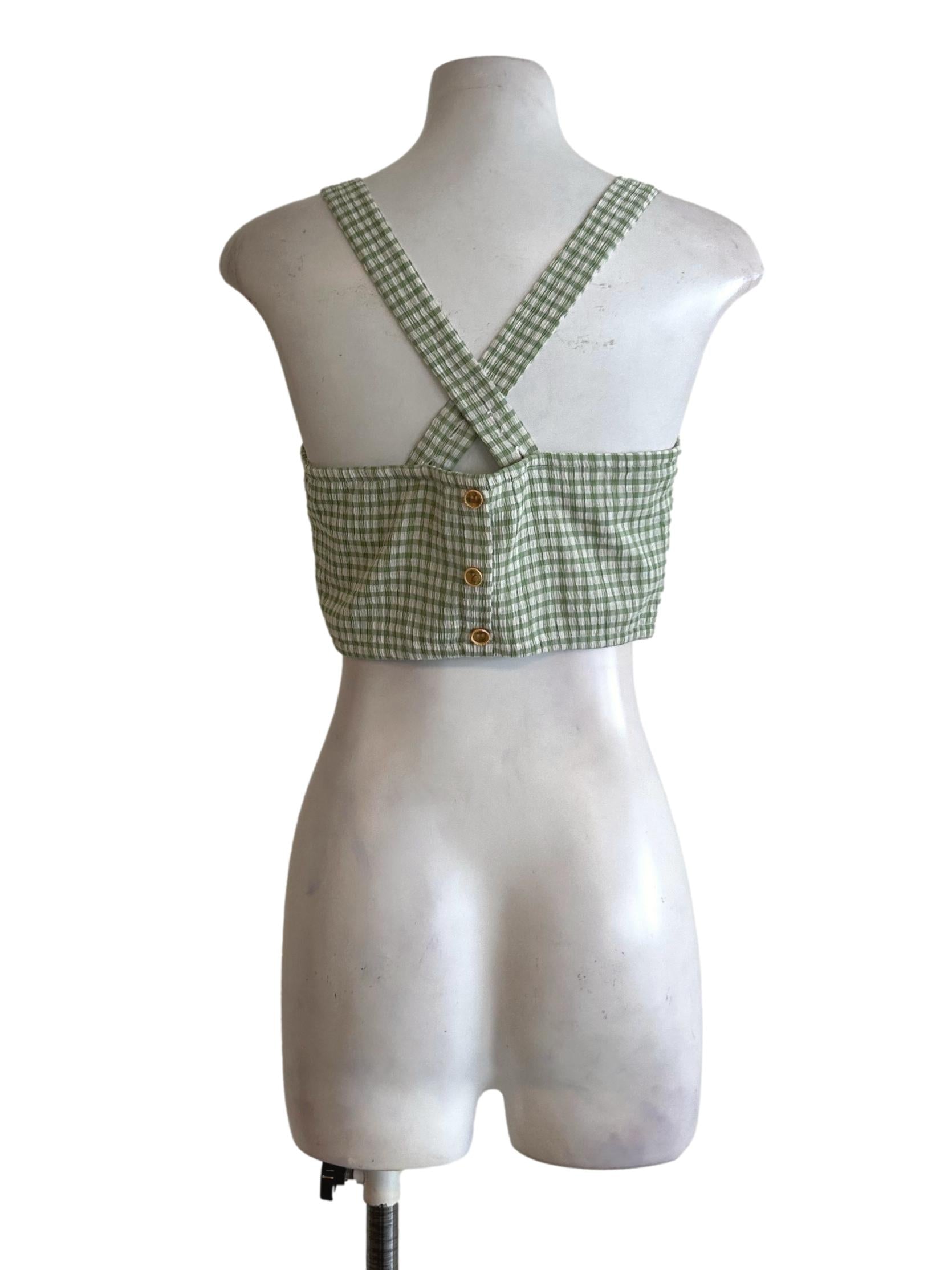 Green And White Gingham Sleeveless Top