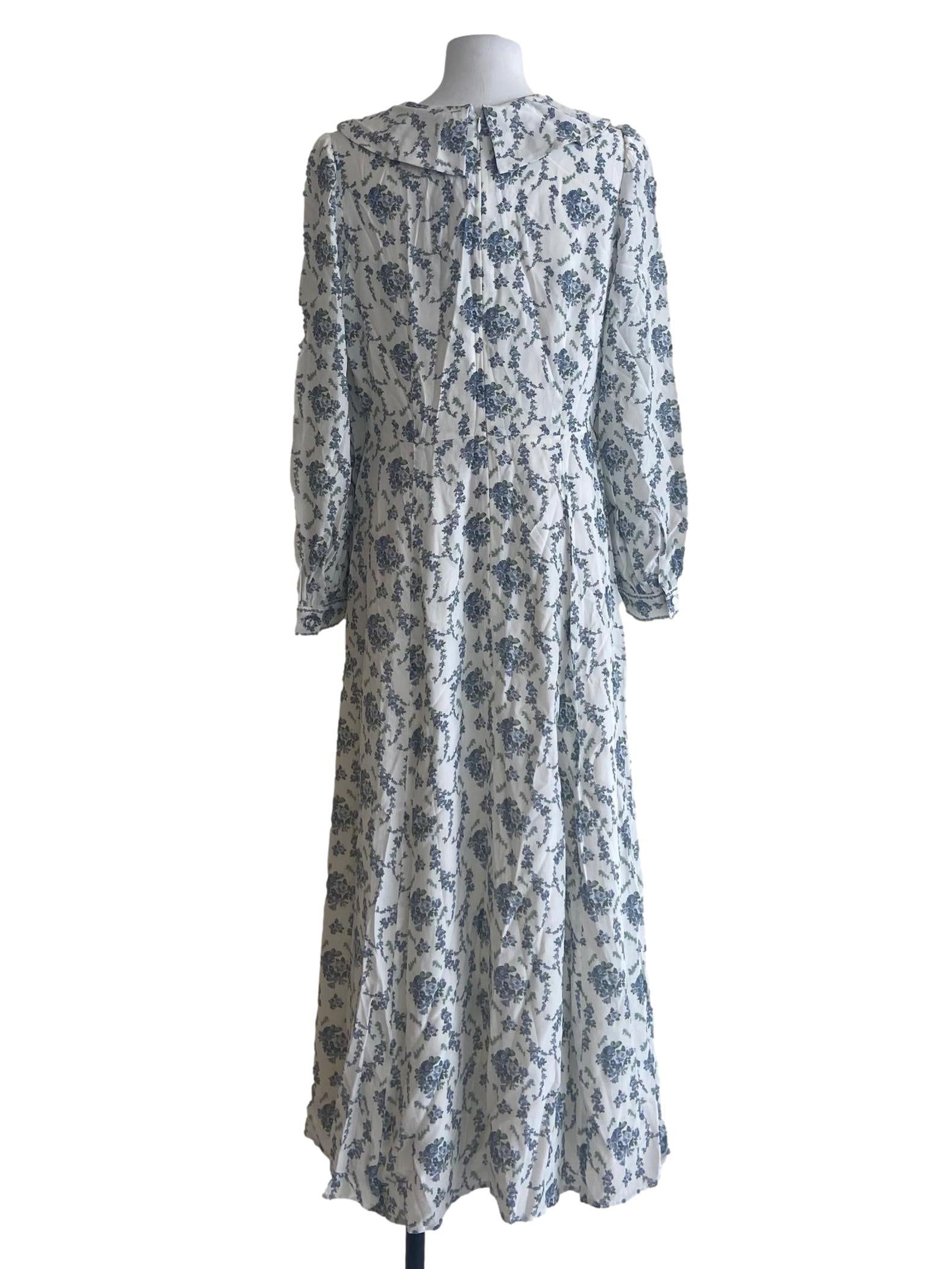 White And Floral Lace Neck Empire Dress