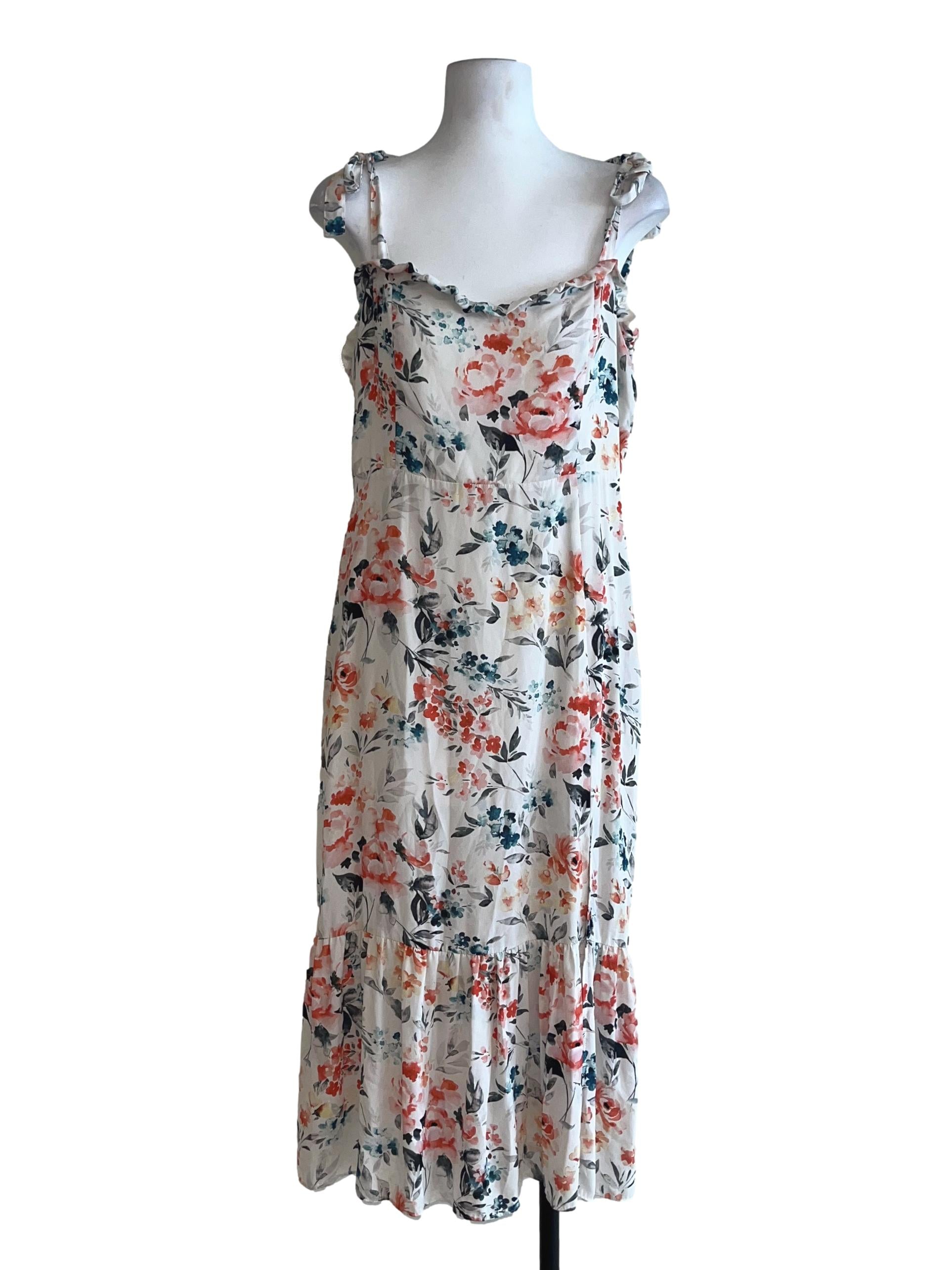 Ivory White Floral Midi Dress