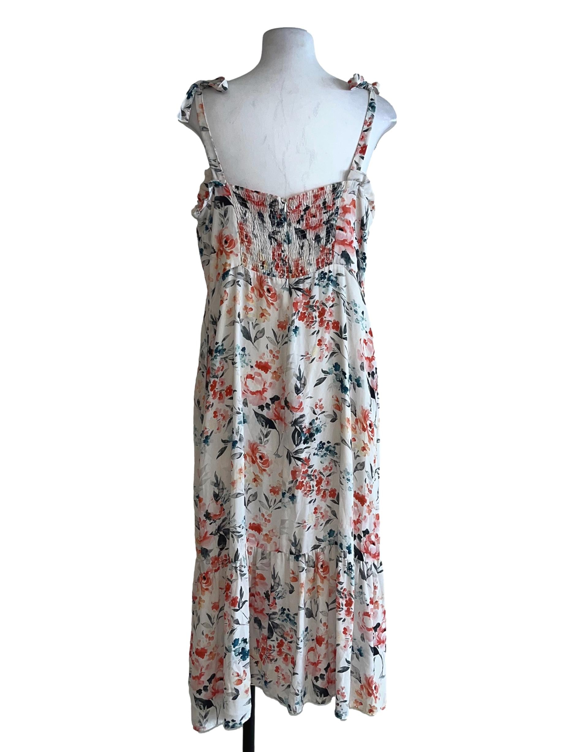 Ivory White Floral Midi Dress