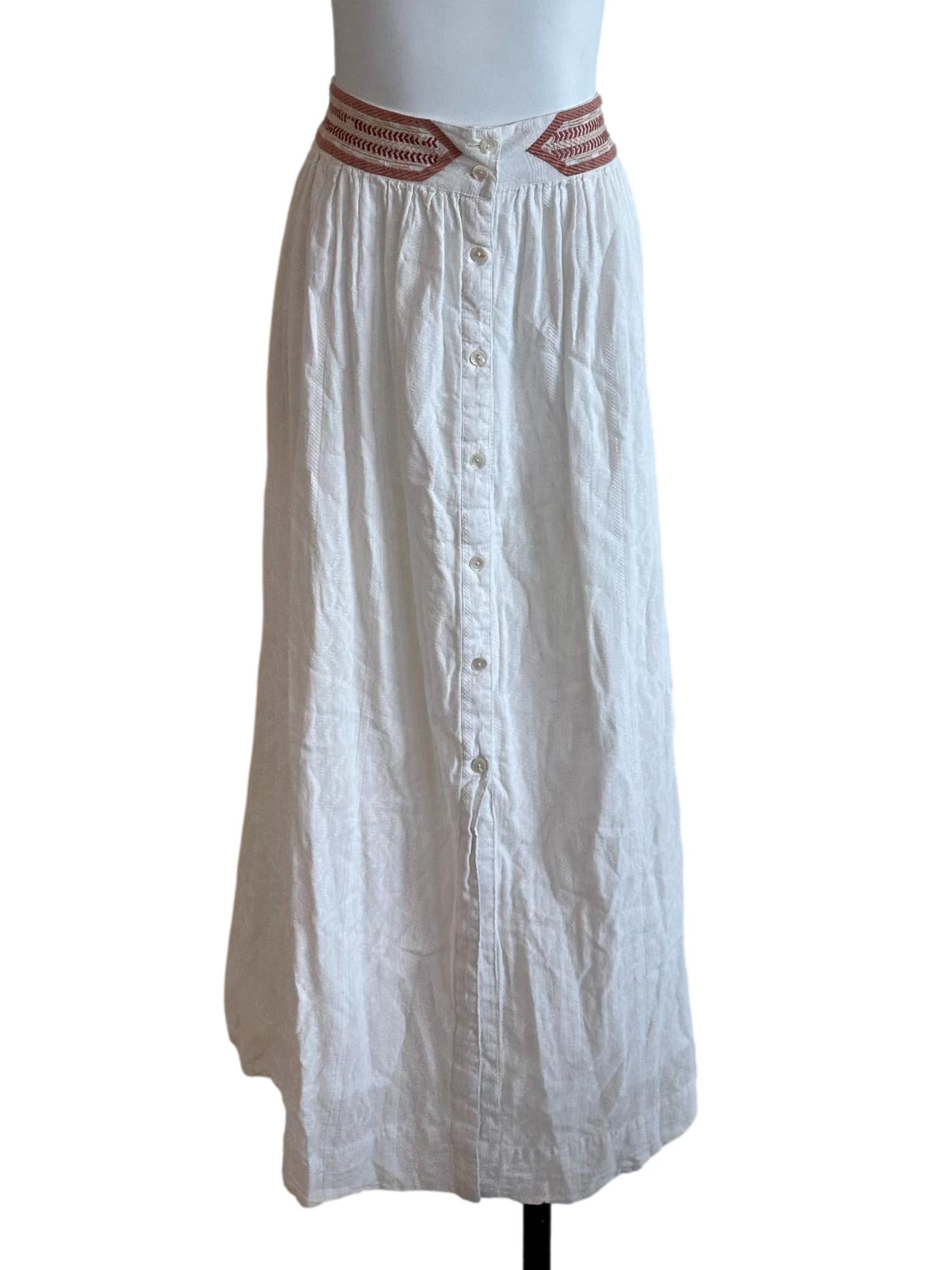 Salt White Embroidery Button Slit  Skirt