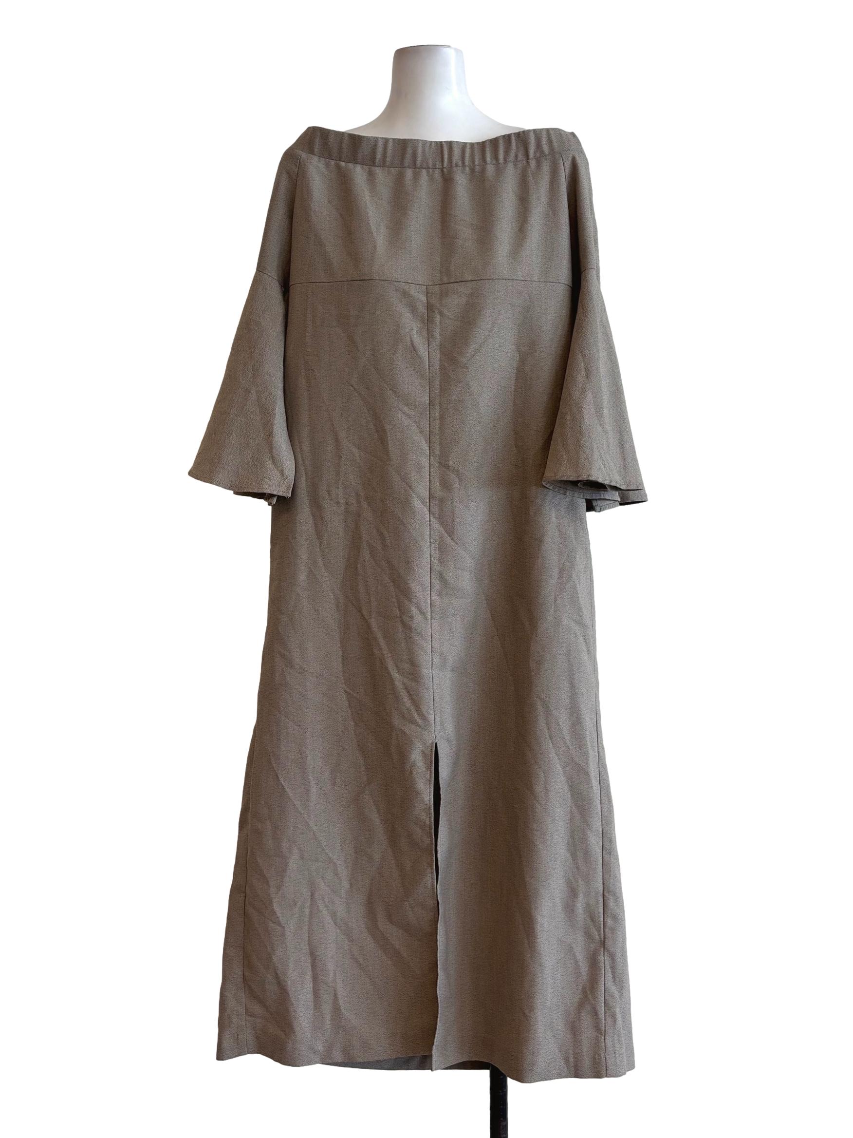 Buff Brown Off Shoulder Dress