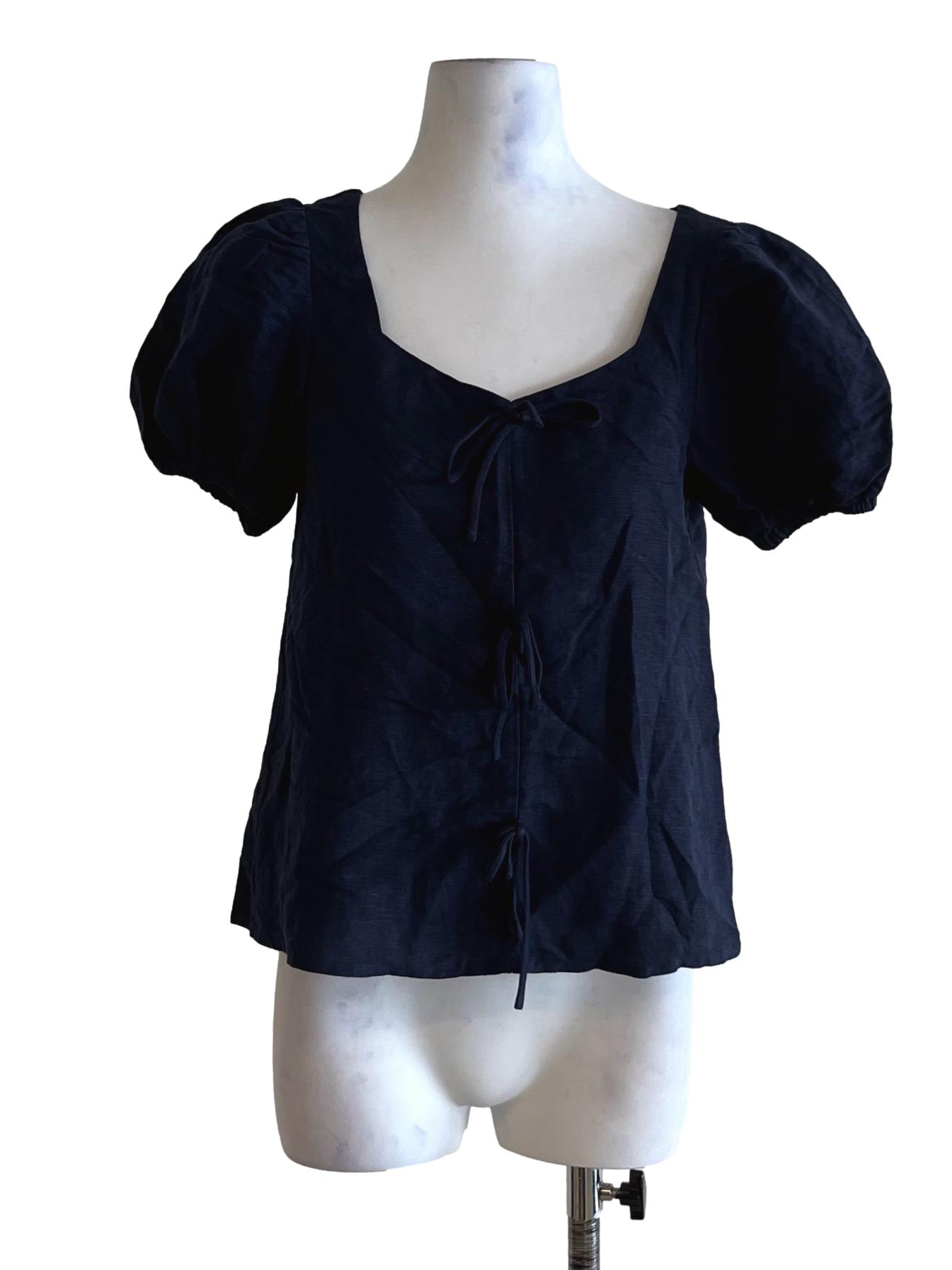 Navy Blue Scoop Neckline Blouse