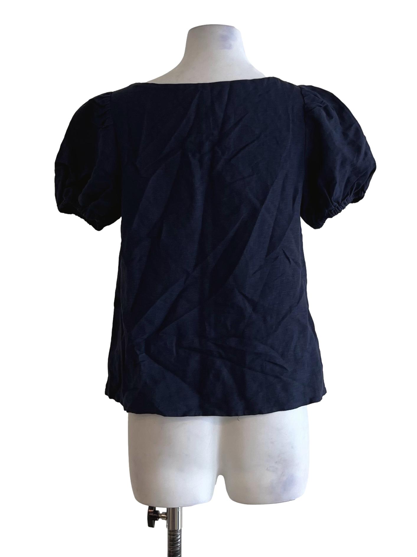 Navy Blue Scoop Neckline Blouse