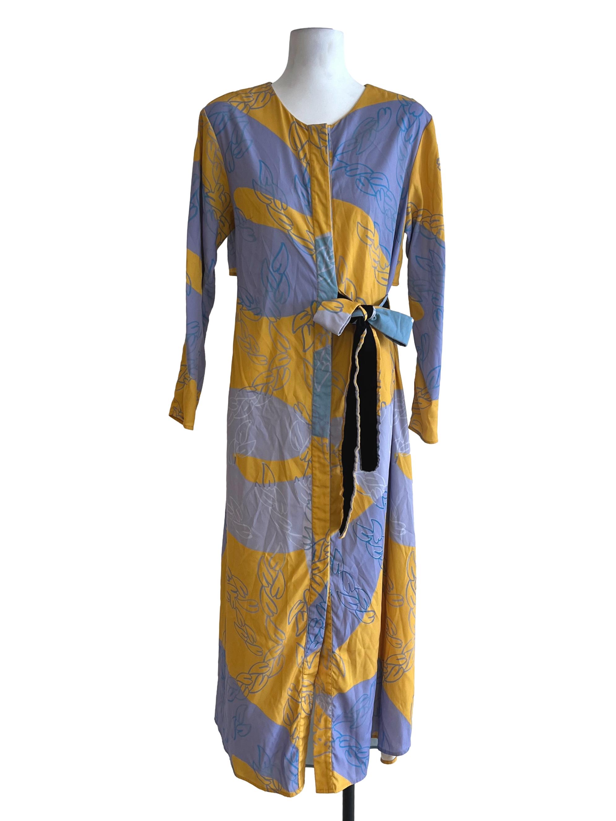 Mustard Yellow Abstract Print Tie-Waist Dress