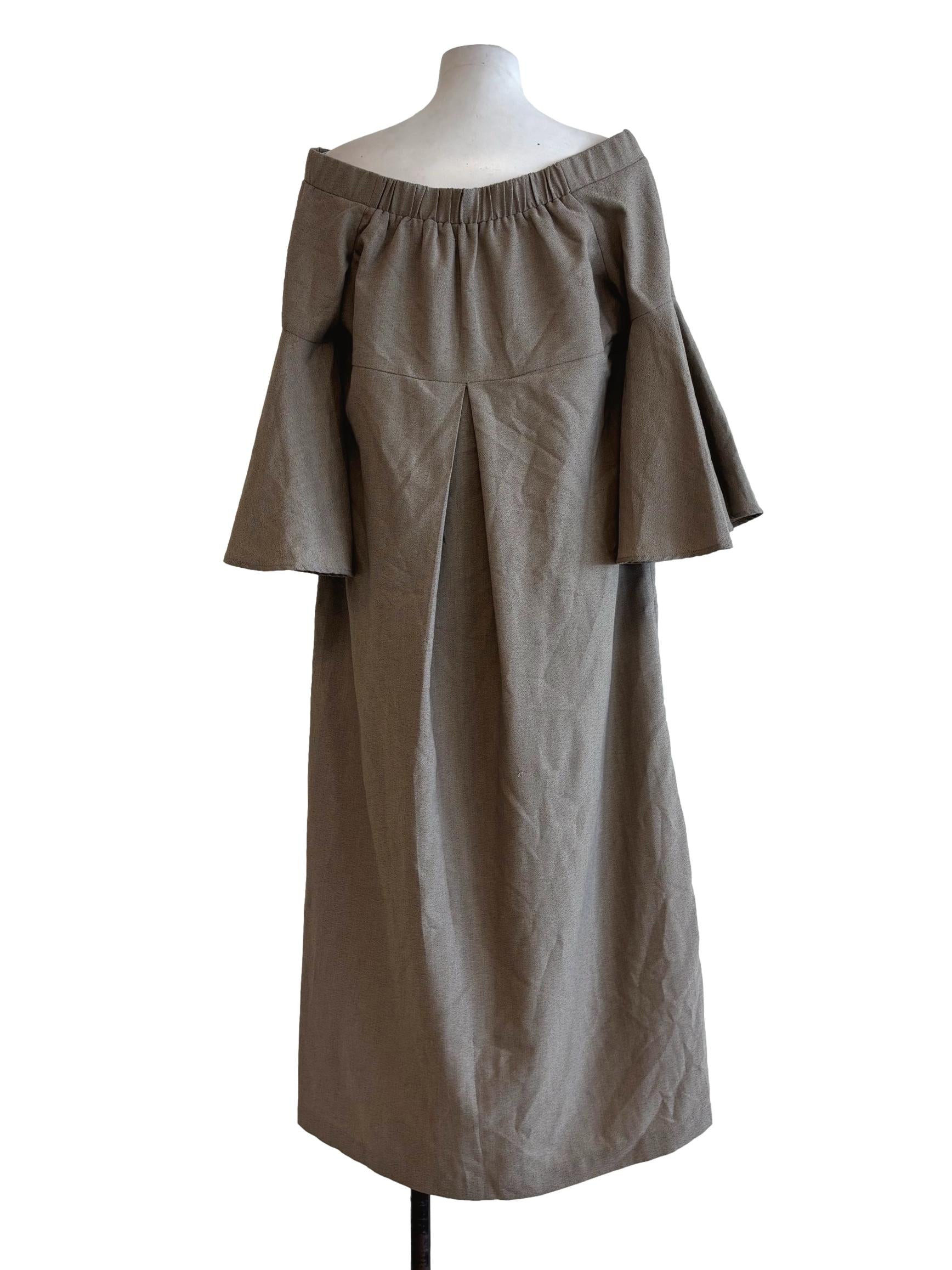 Buff Brown Off Shoulder Dress