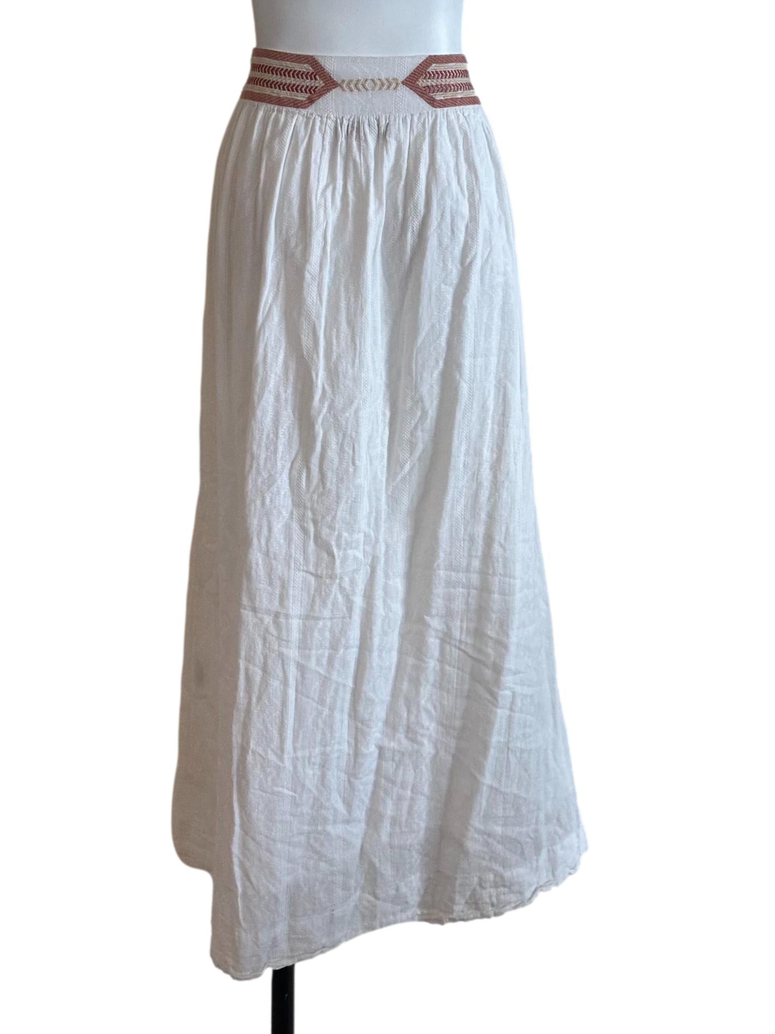 Salt White Embroidery Button Slit  Skirt