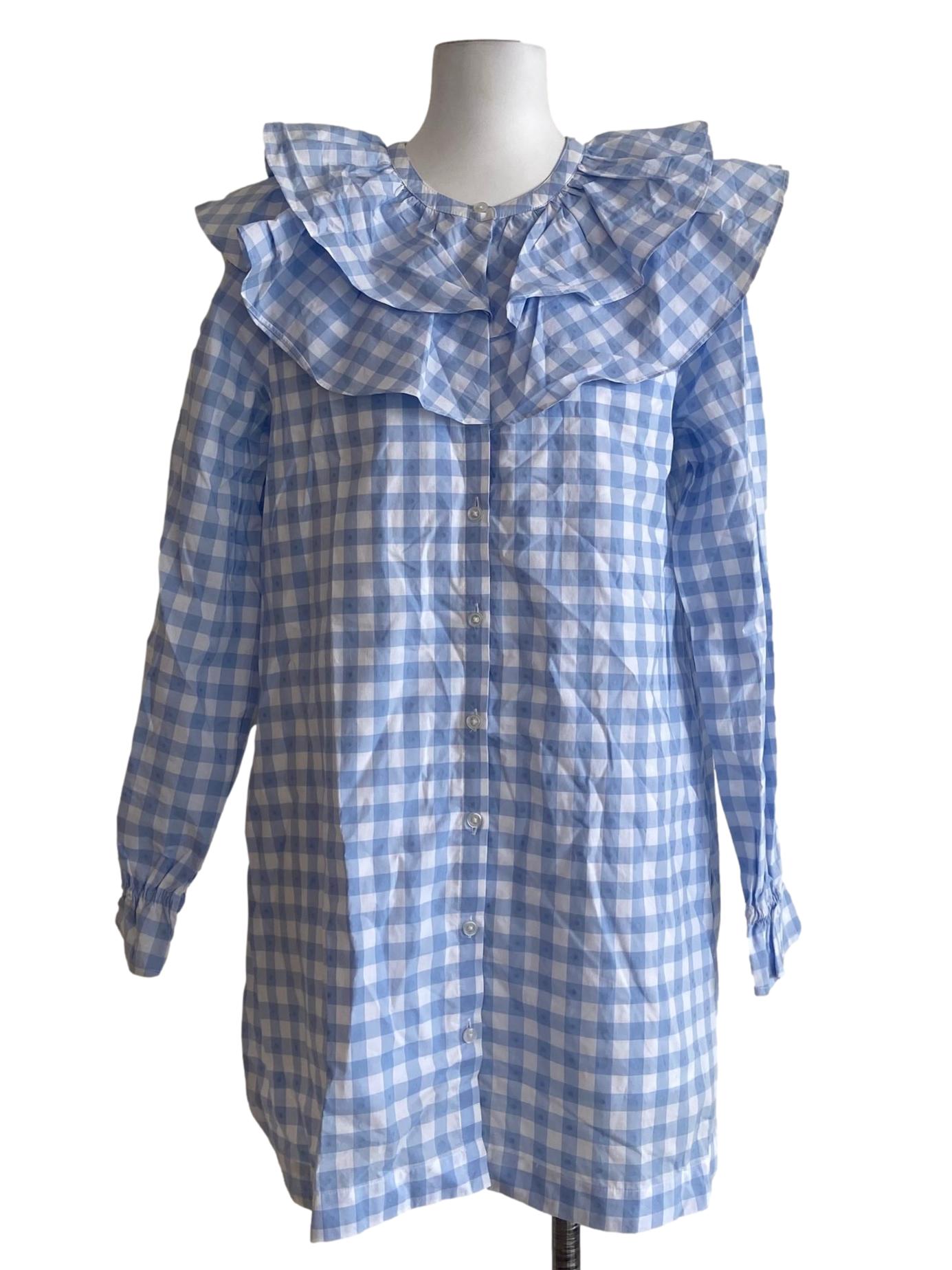 Blue Button Down Plaid Mini Dress