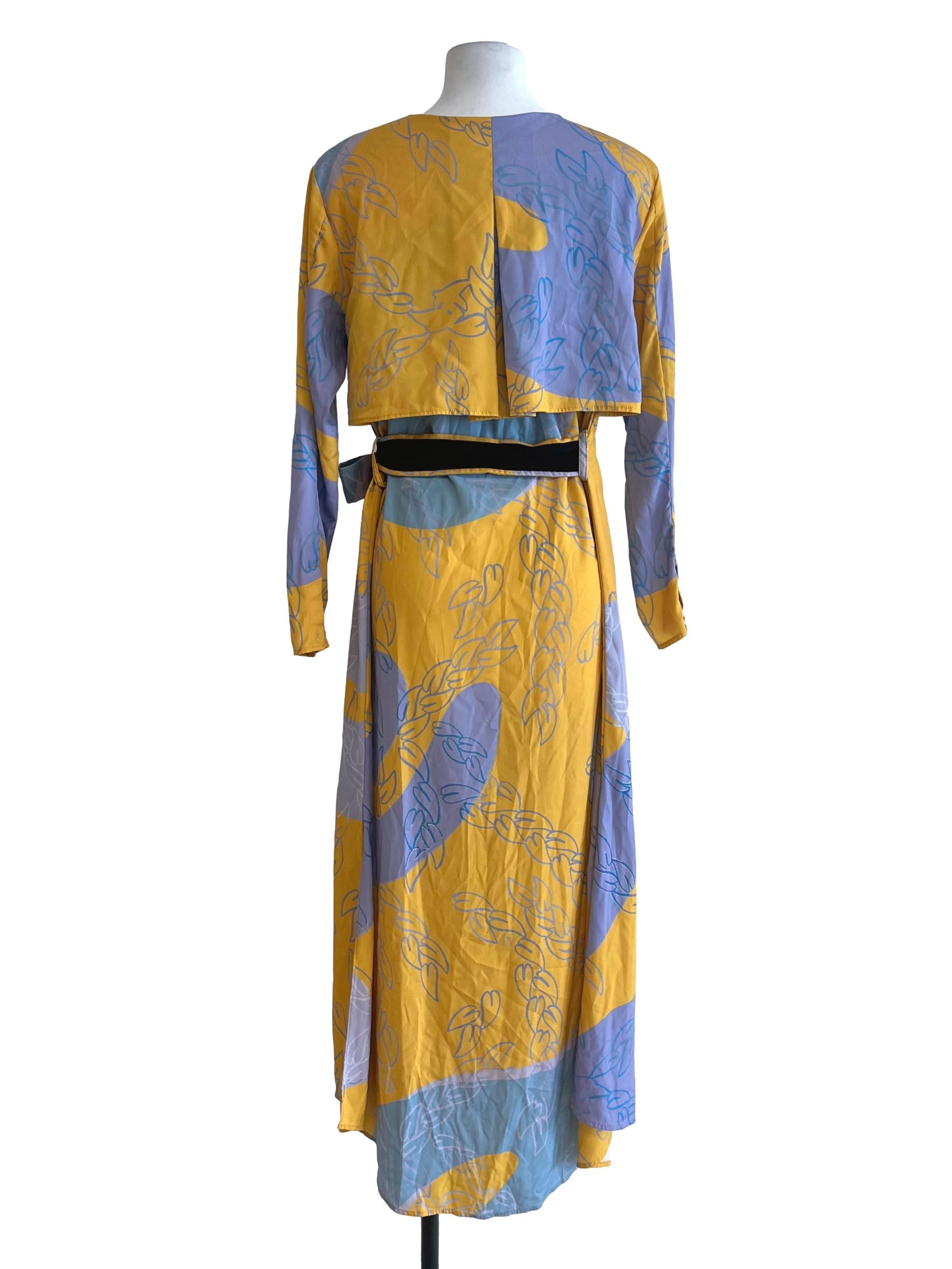 Mustard Yellow Abstract Print Tie-Waist Dress