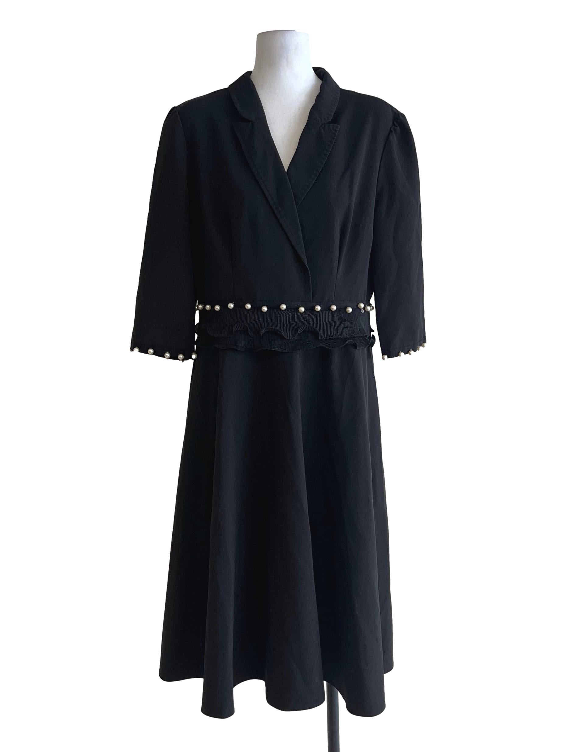 Onyx Black Pearl Detail Waist Dress