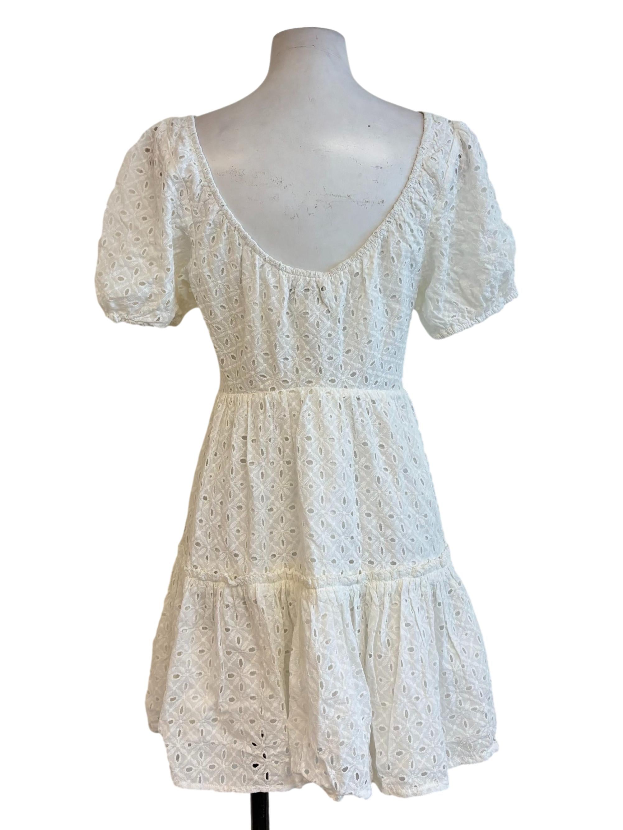 White Ruffle Embroidered Mini Dress