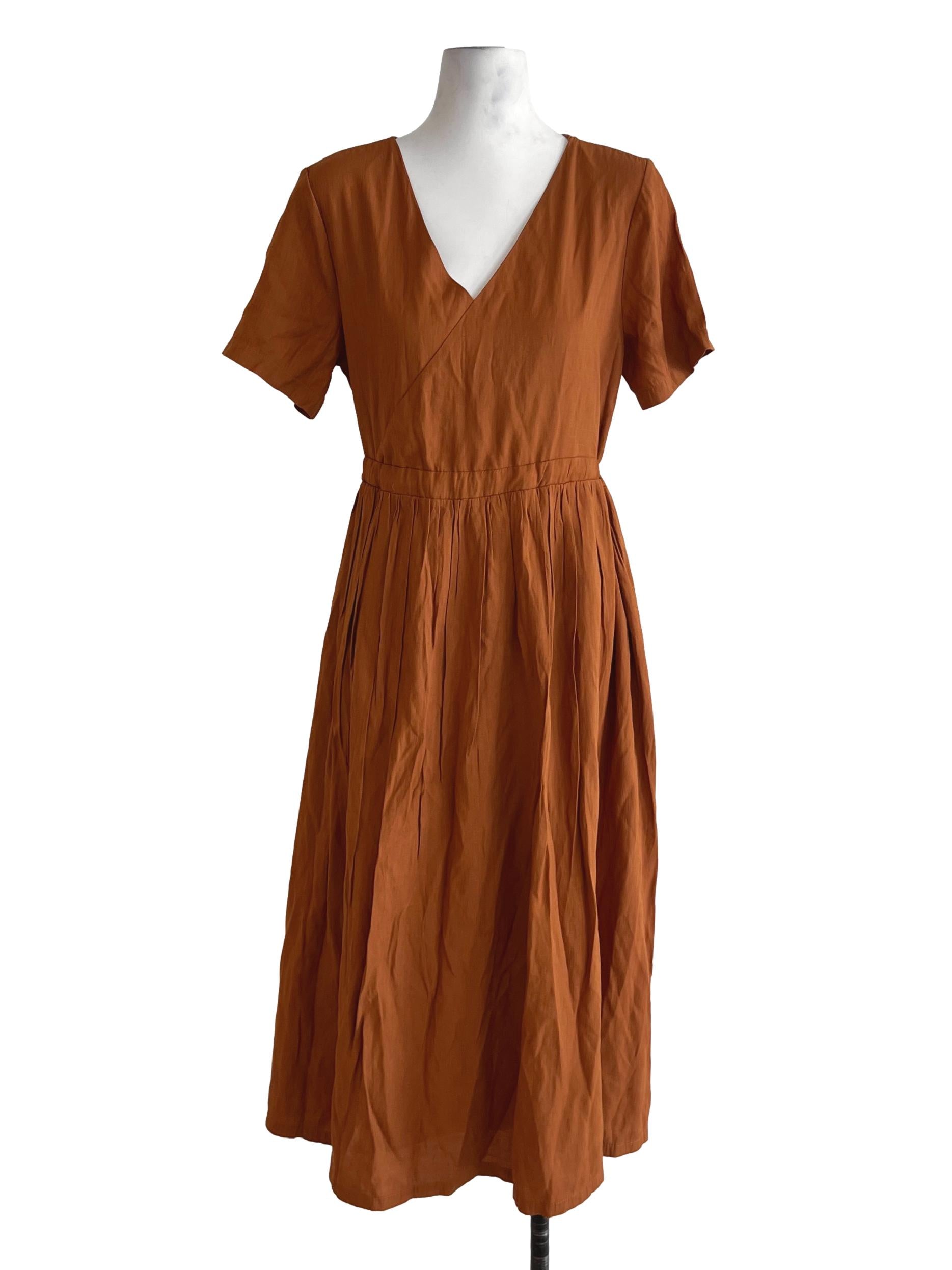 Amber Orange V-Neckline Empire Dress TEM