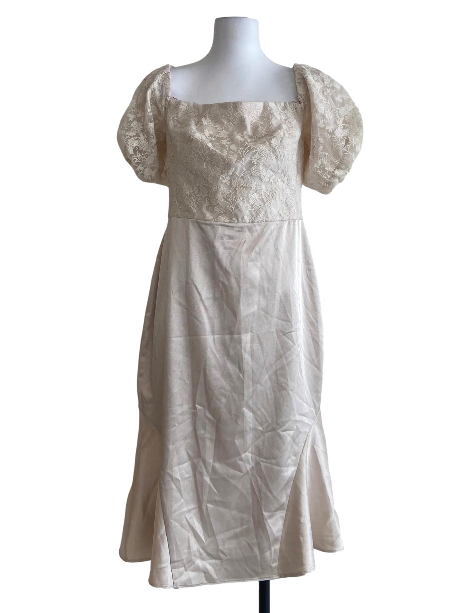 Egg Shell Floral Lace Drop Waist Dress