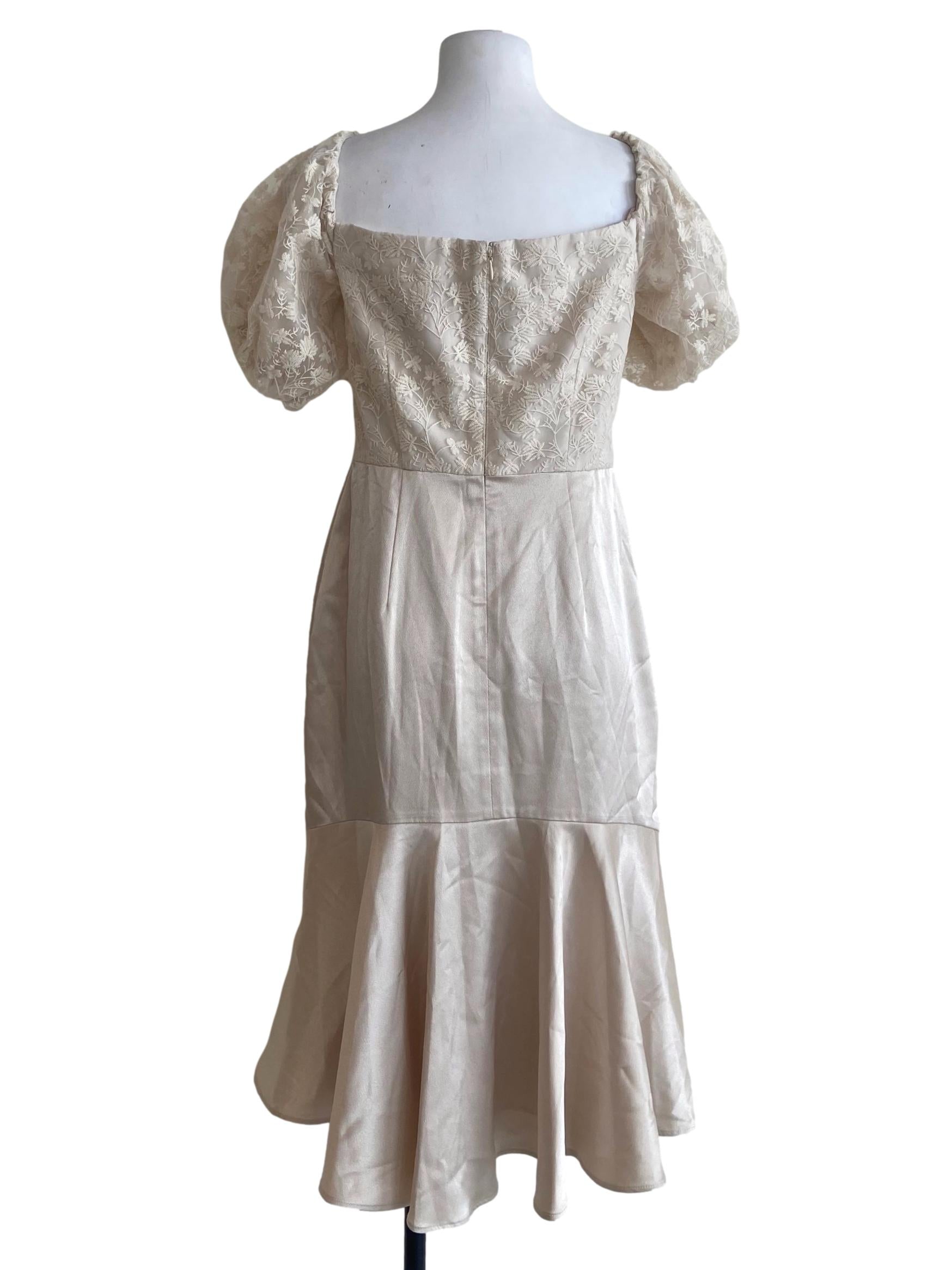 Egg Shell Floral Lace Drop Waist Dress