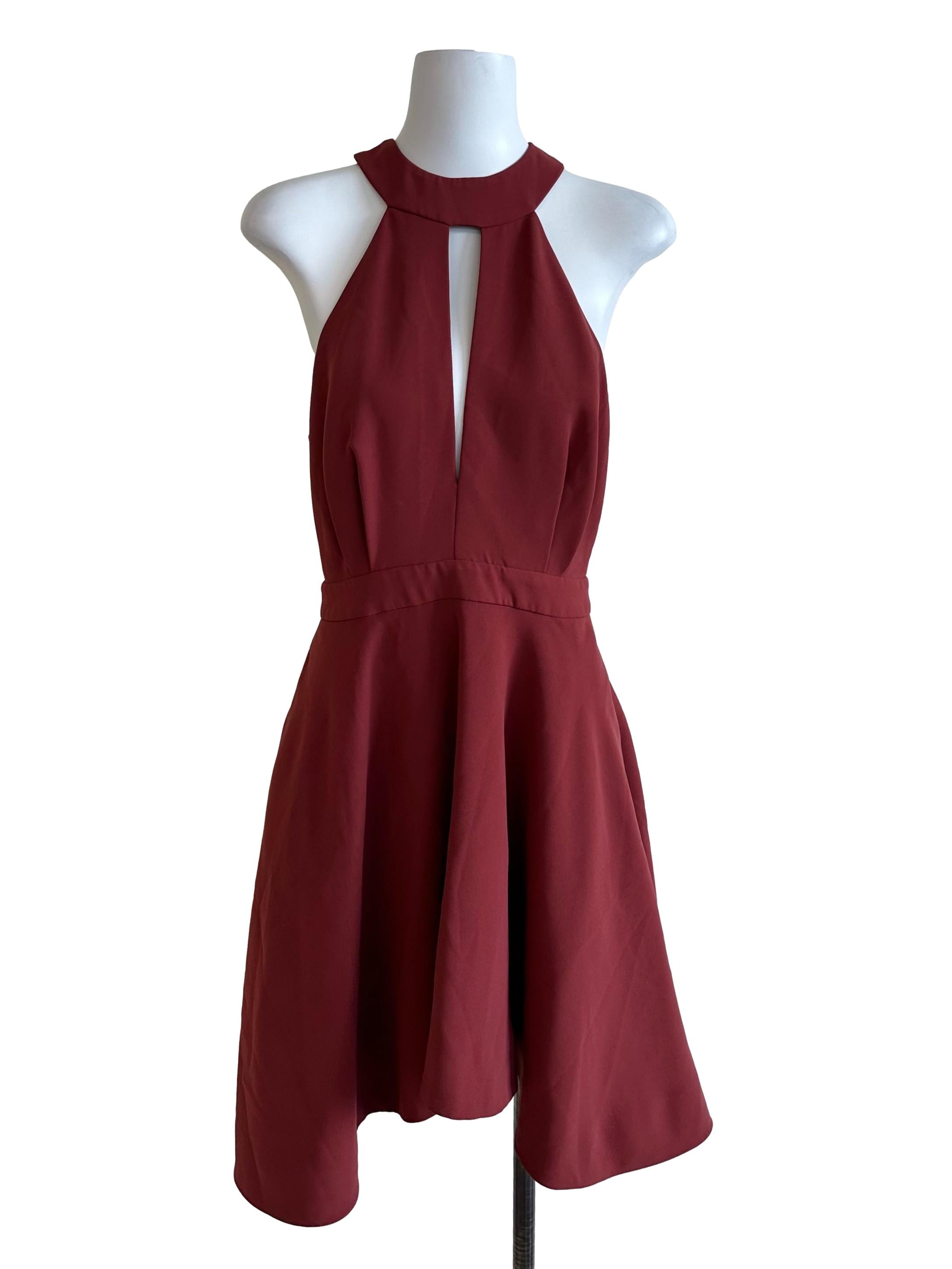 Coral Red Halter Backless Dress