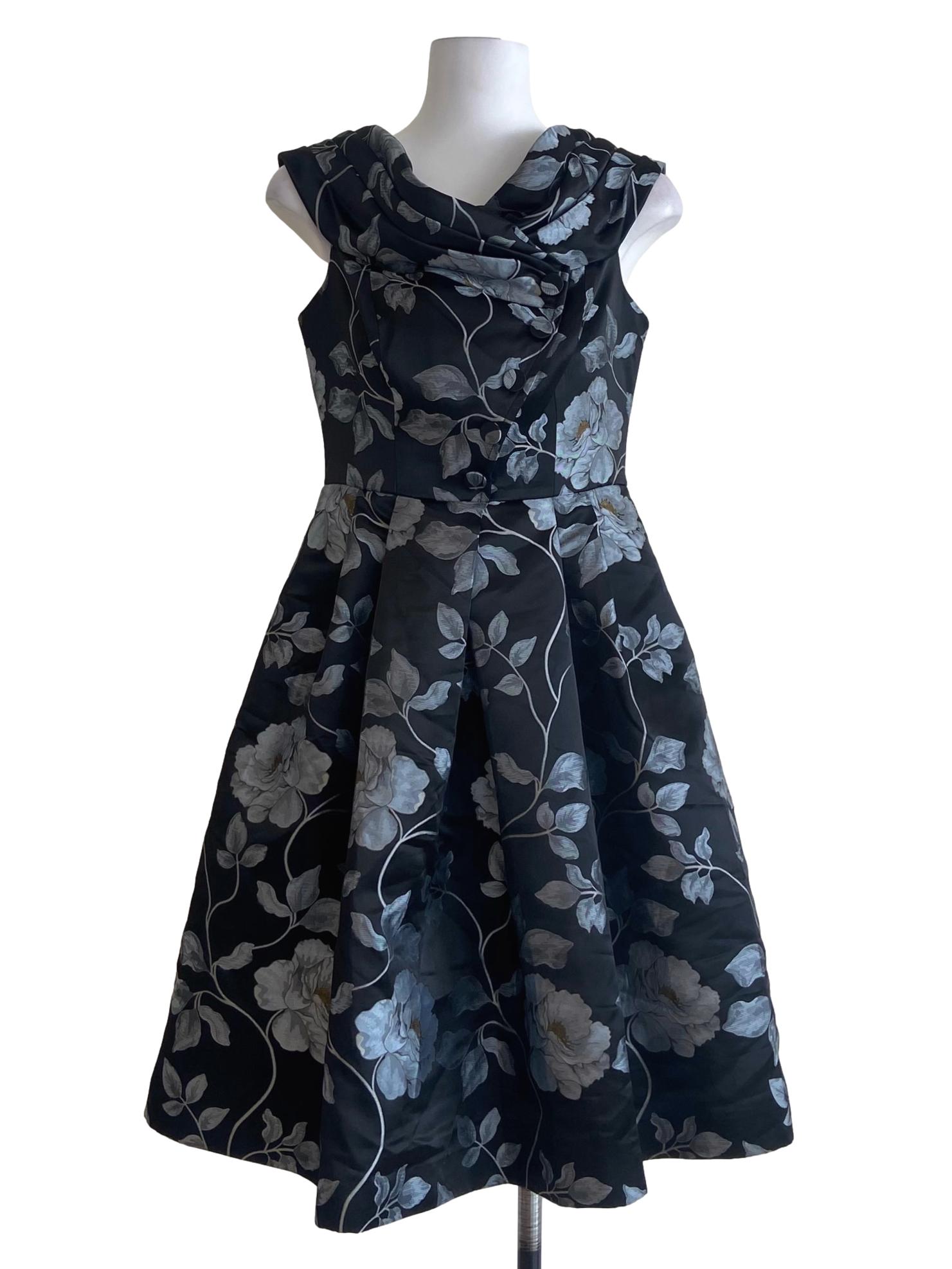 Black Floral Sleeveless A Line Dress