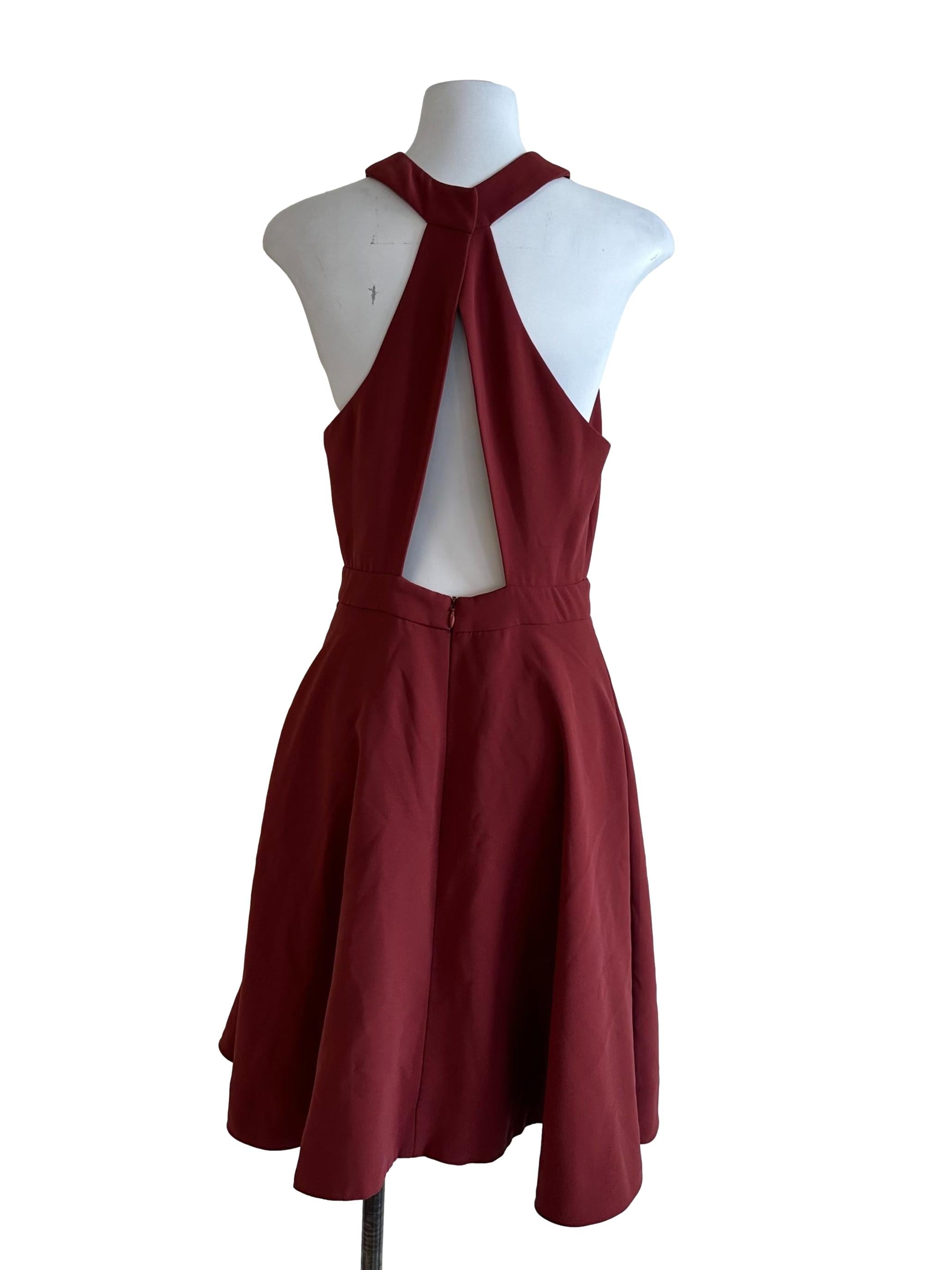 Coral Red Halter Backless Dress