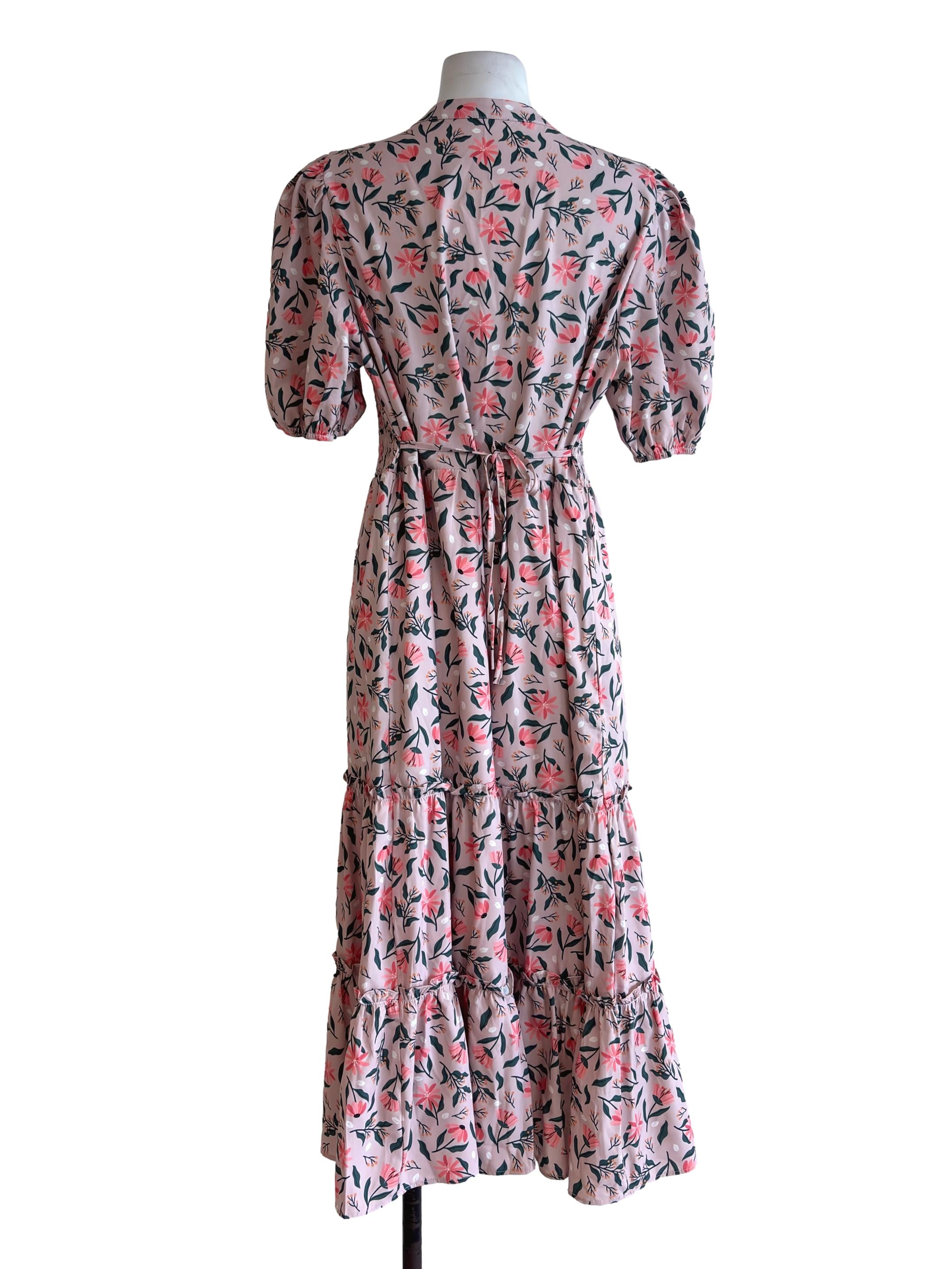 Punch Pink Floral Tiered Dress