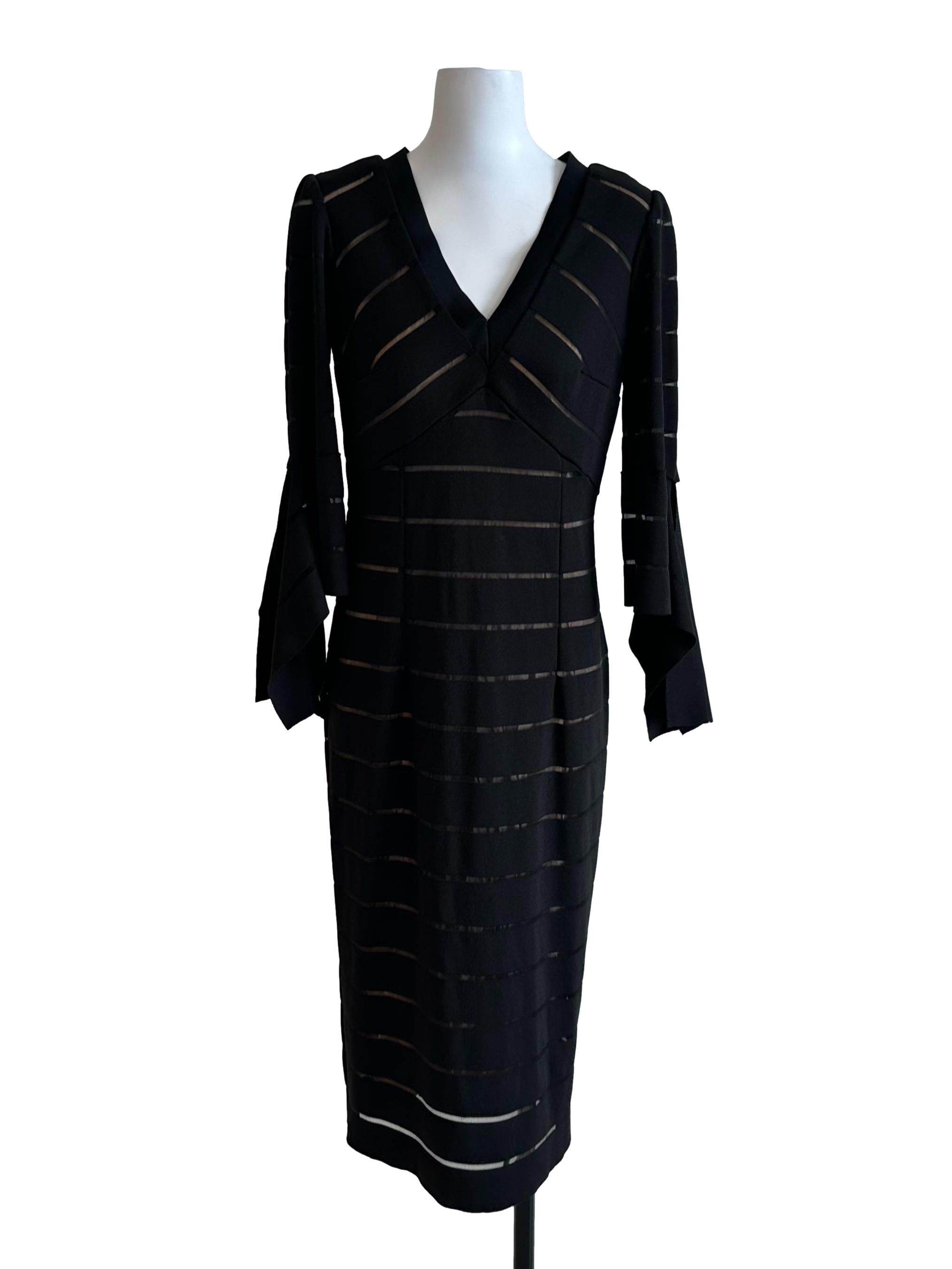Black Beige Stripe V Neck Dress