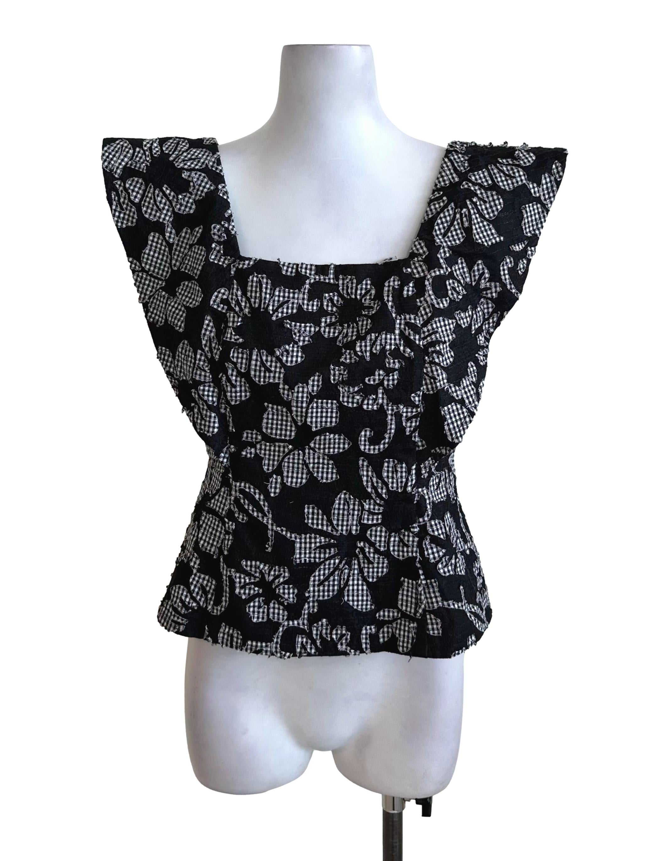 Black Grey Floral Textured Top LB