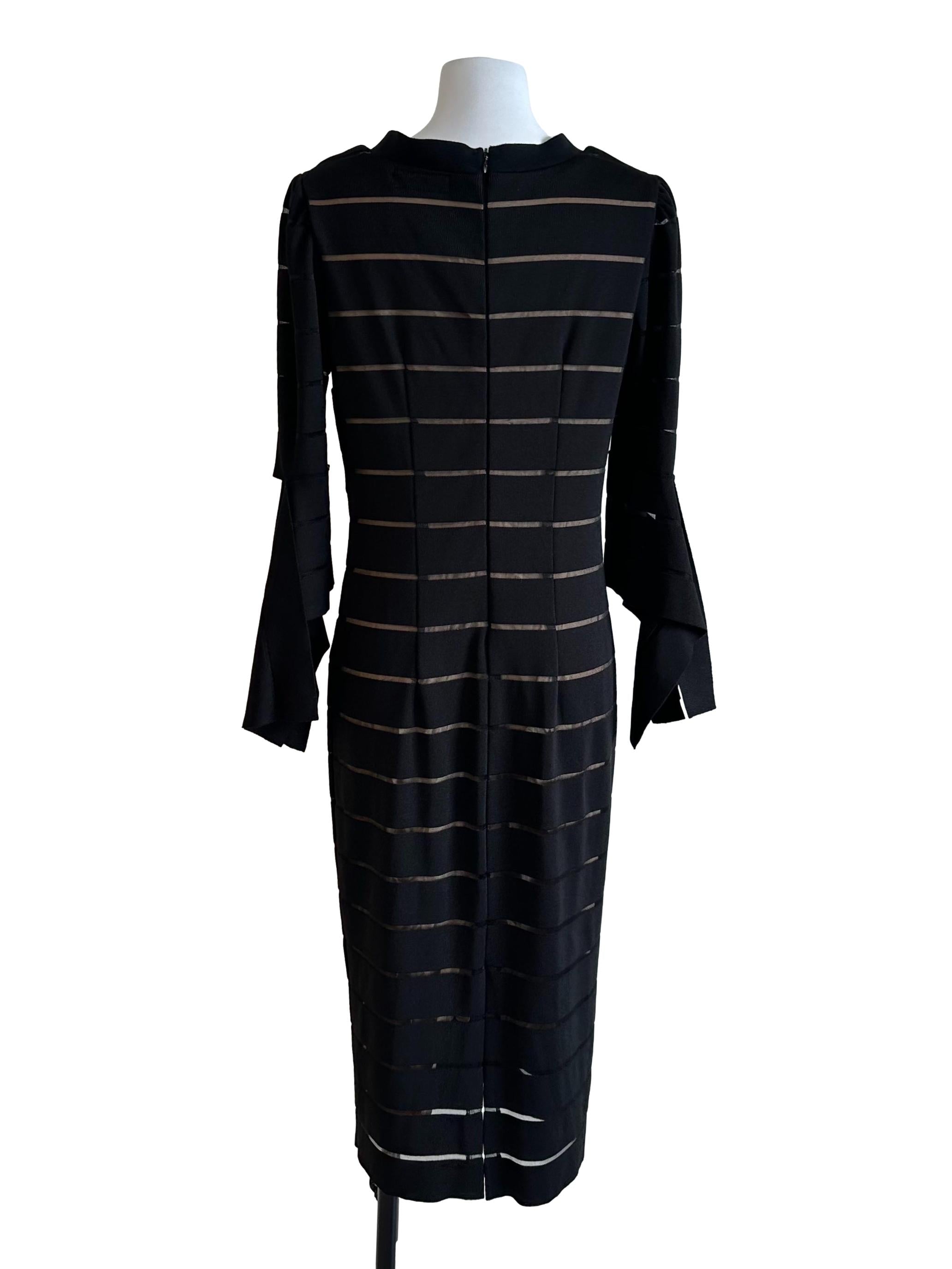 Black Beige Stripe V Neck Dress