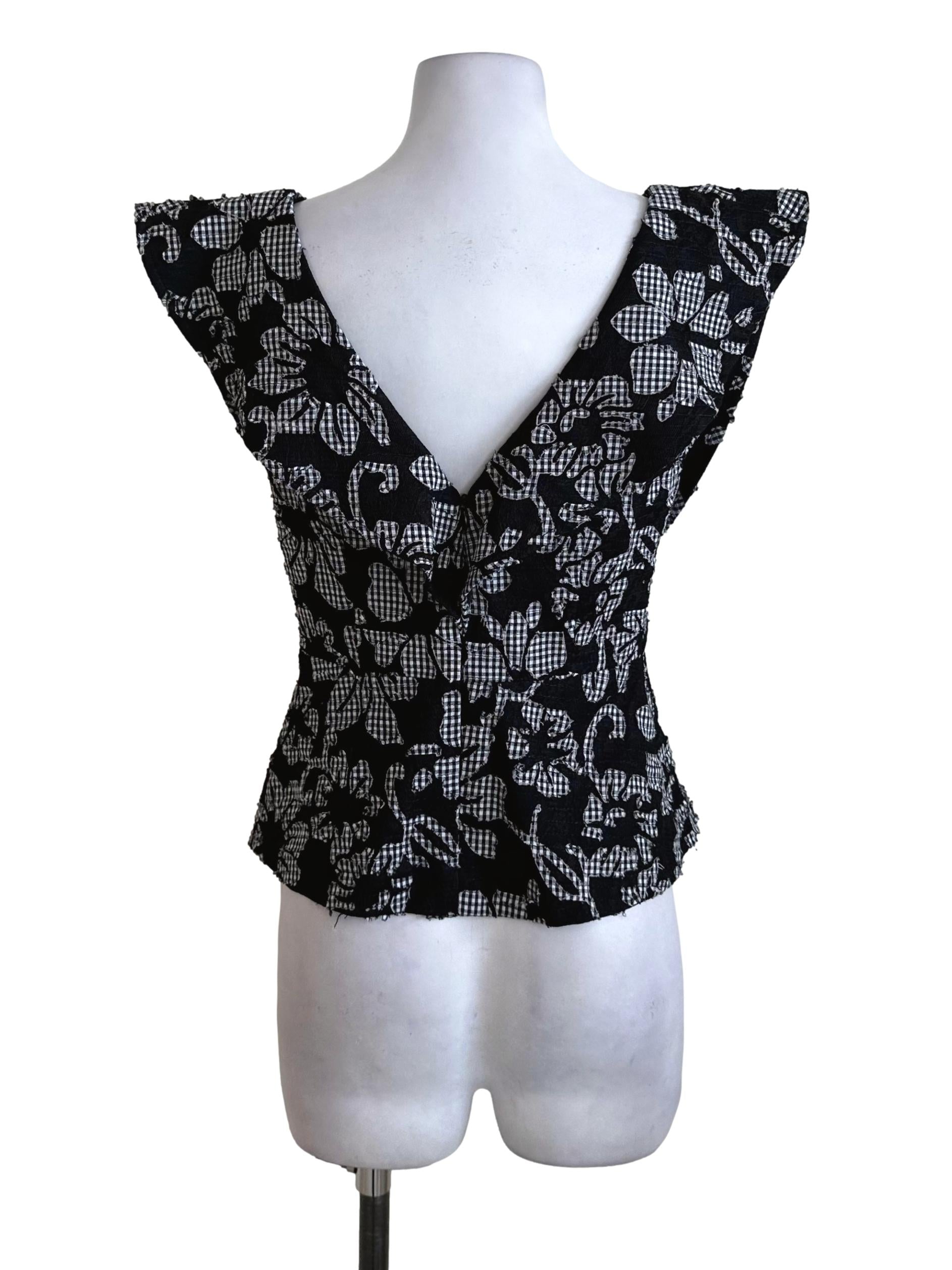 Black Grey Floral Textured Top LB