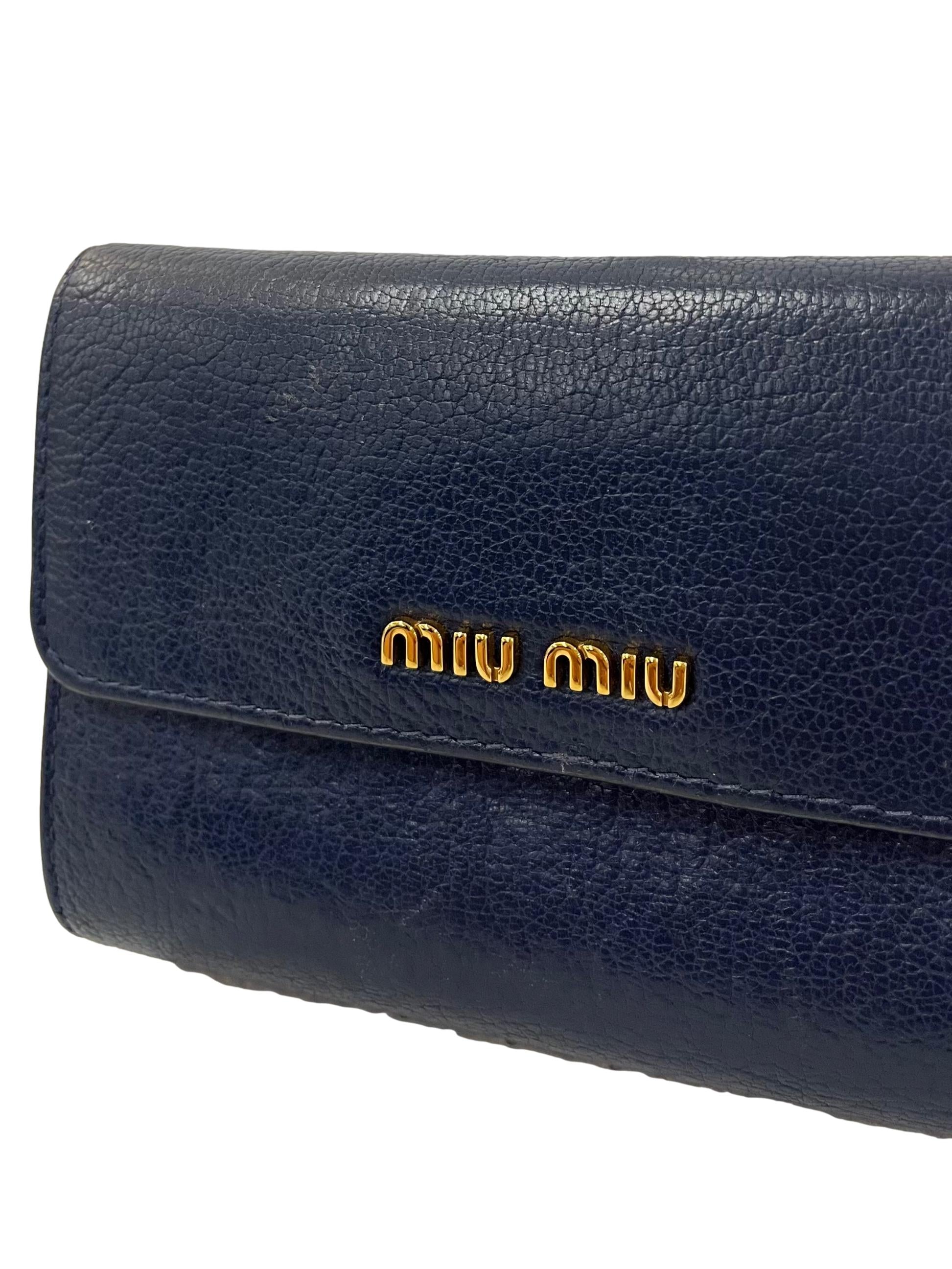 Navy Blue Madras Compact Leather Wallet