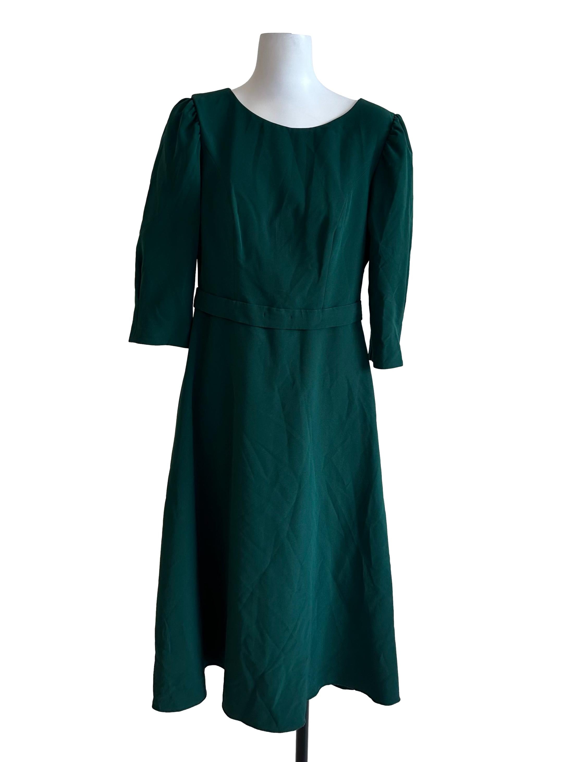 Emerald Green Puff Sleeve A Line Dress
