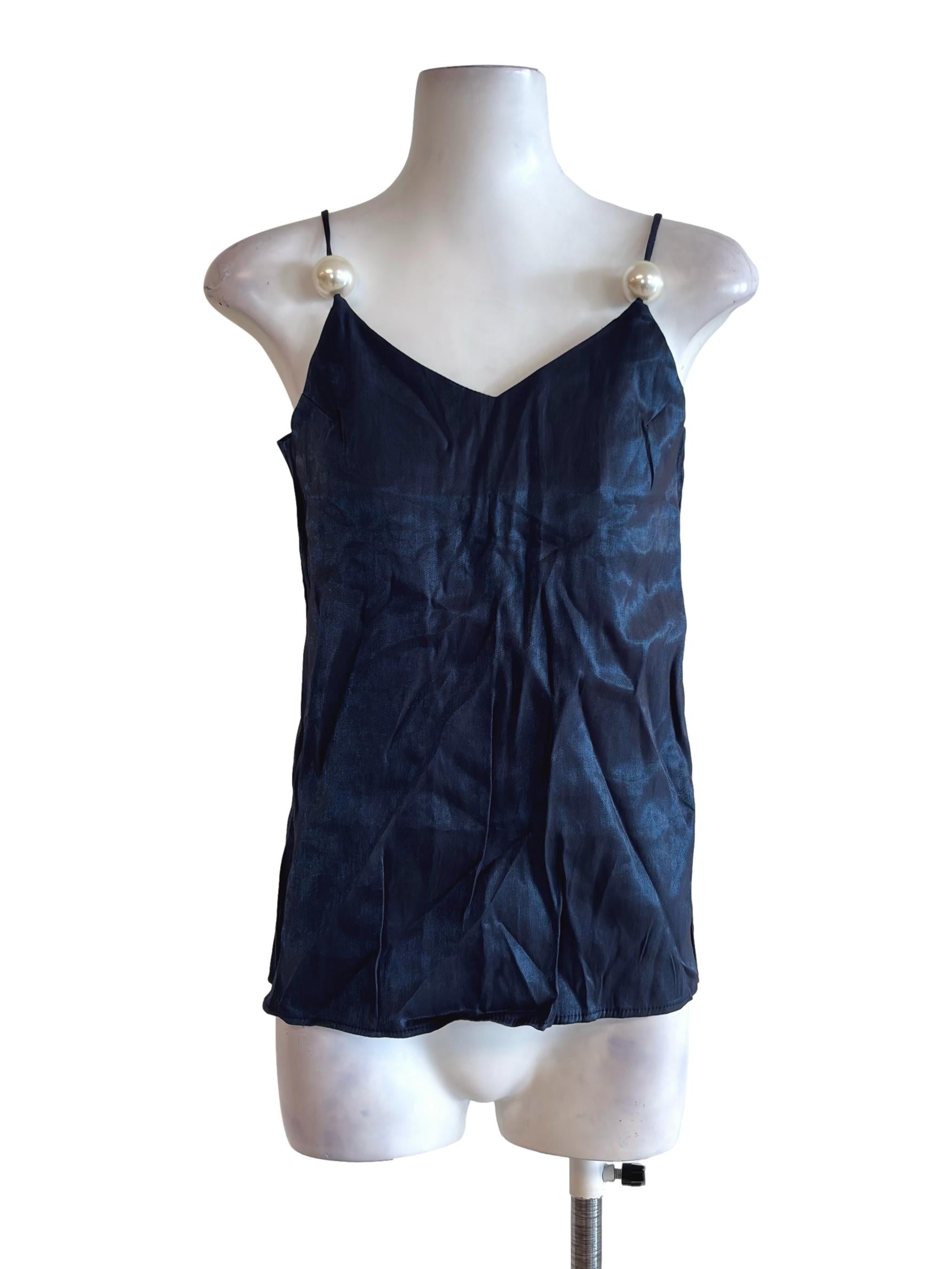 Navy Blue Satin-Feel Cami Top TWL