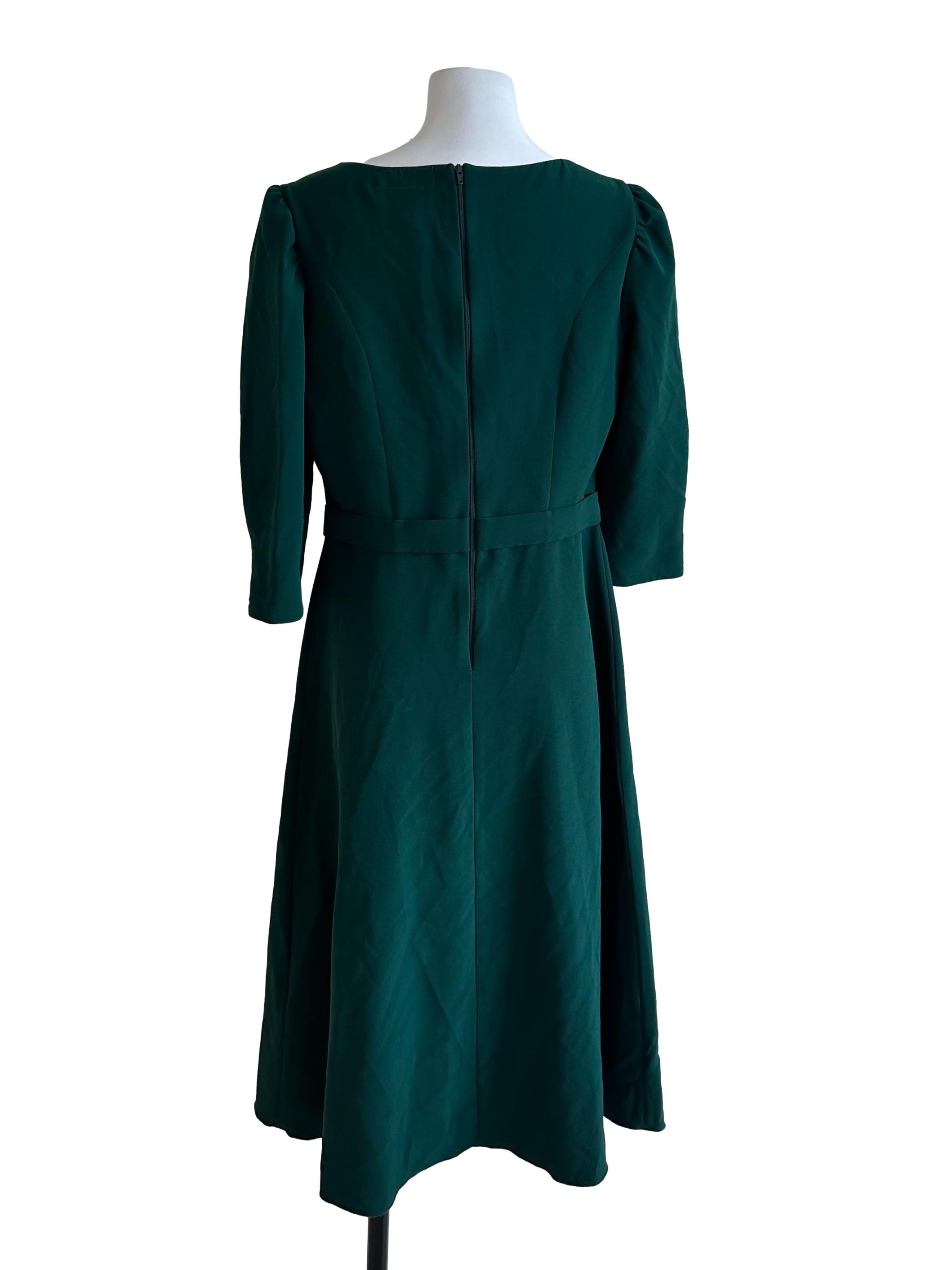 Emerald Green Puff Sleeve A Line Dress