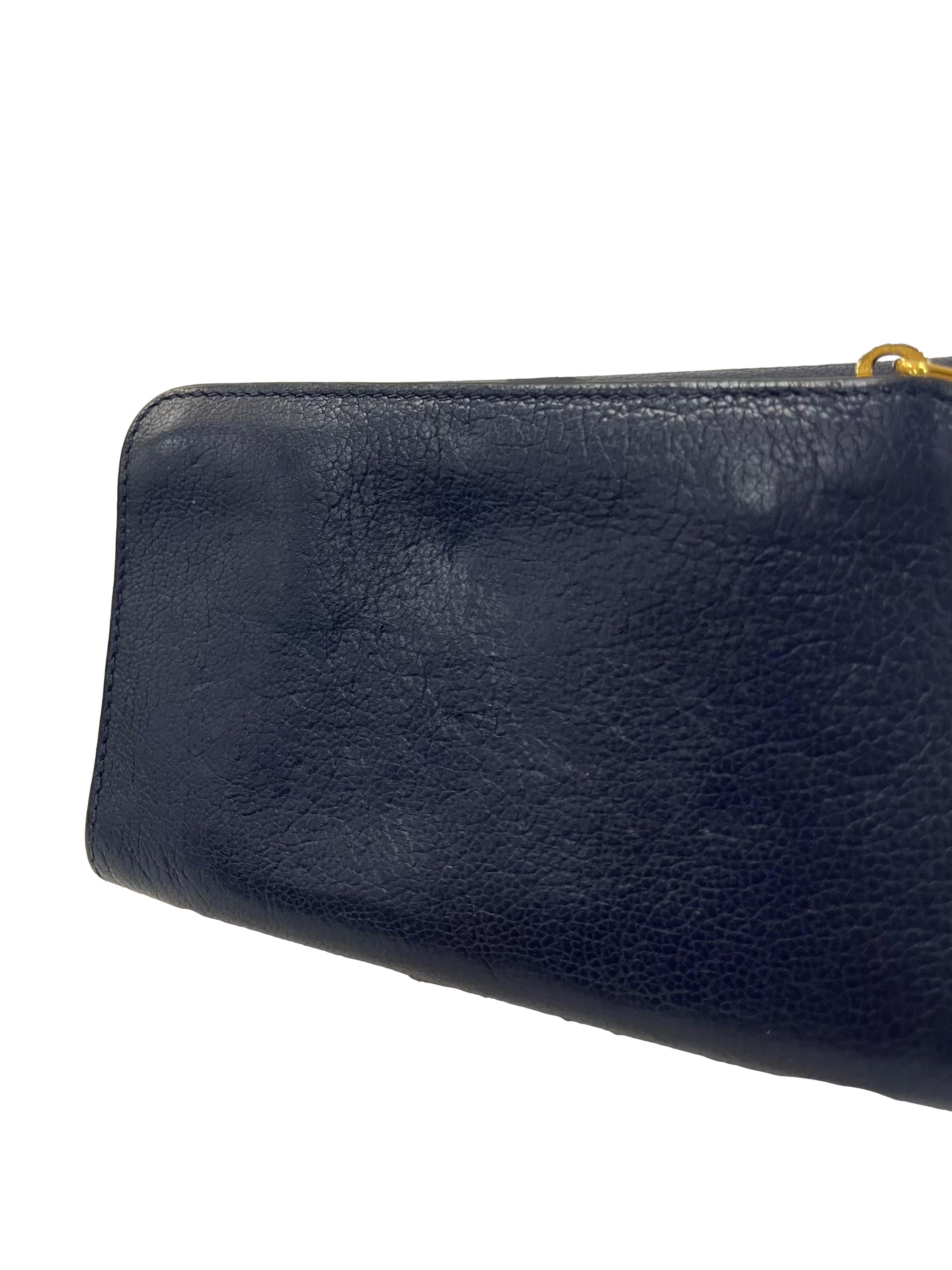 Navy Blue Madras Compact Leather Wallet