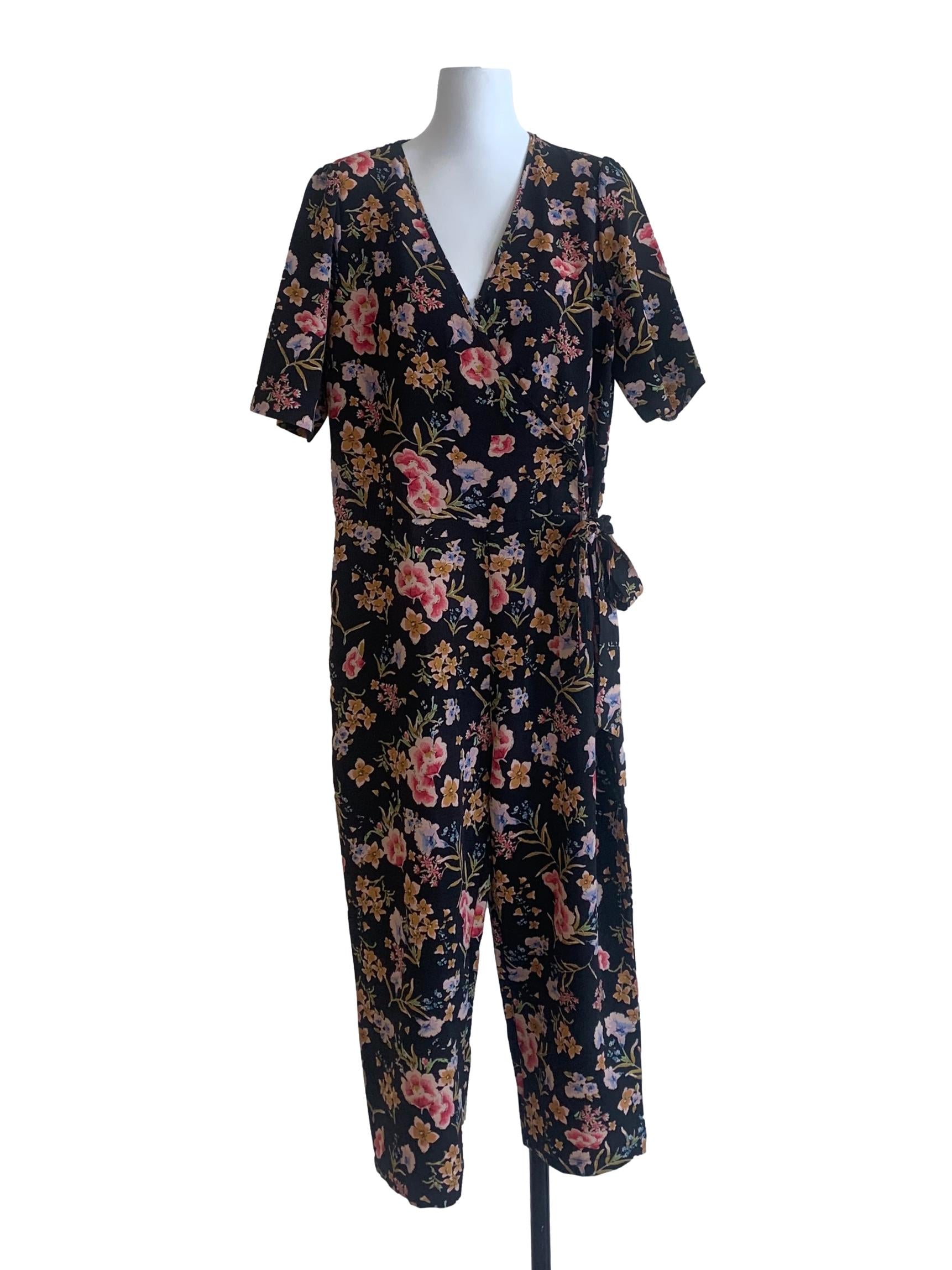 Black Floral Pattern Jumpsuit
