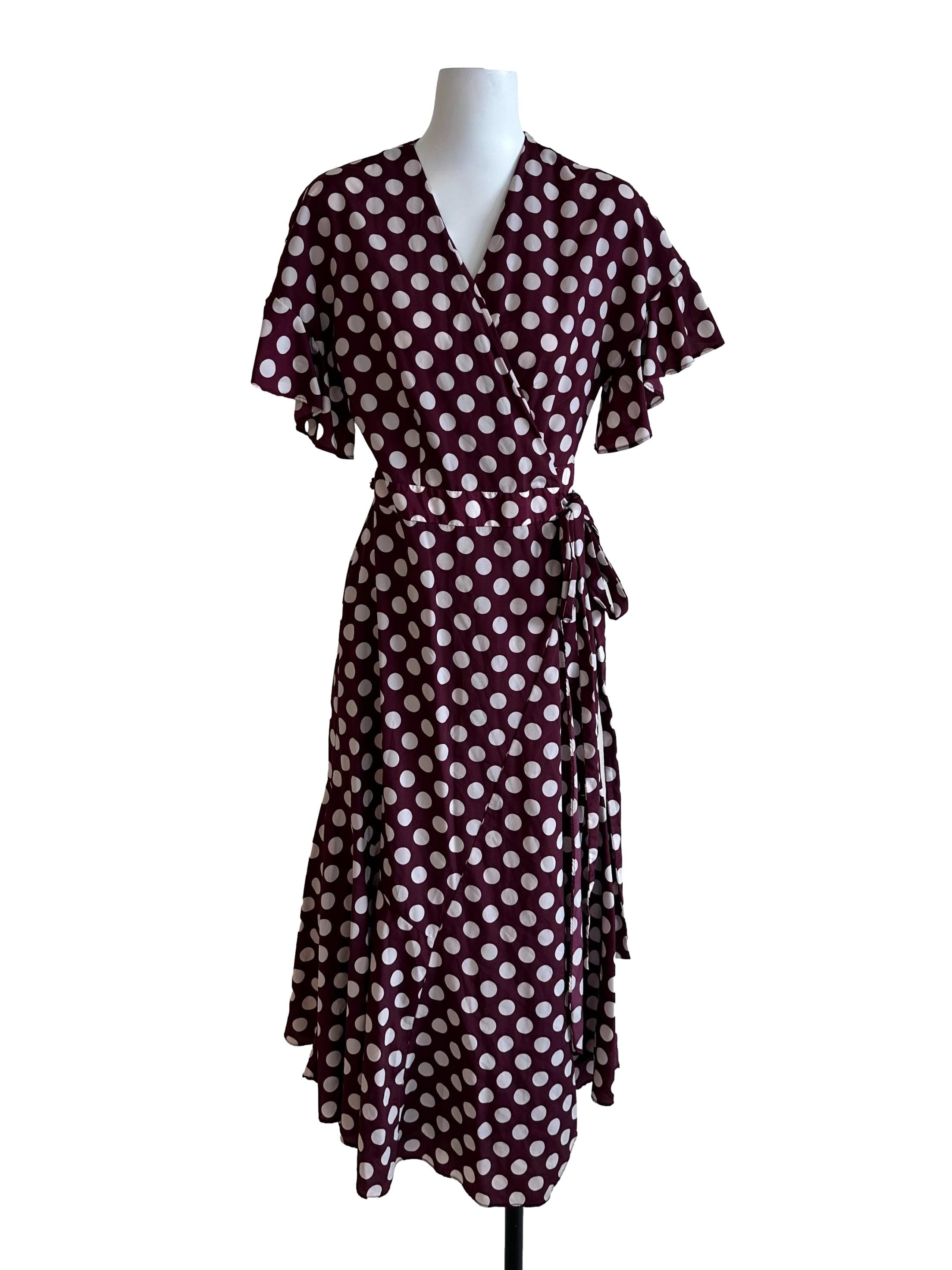 Wine Purple Polkadot Wrap Dress