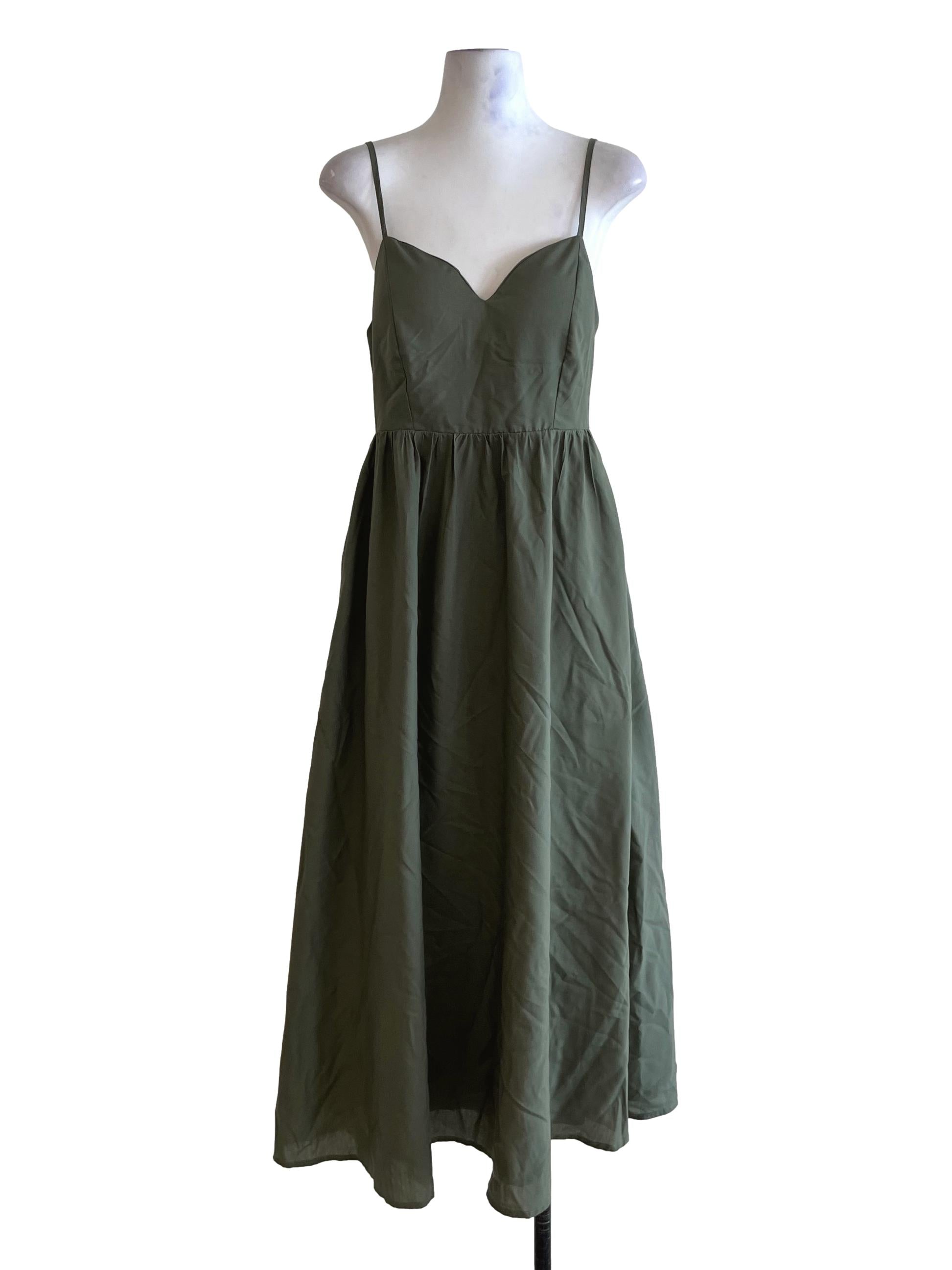 Olive Green Sweetheart Neckline Babydoll Dress TWL