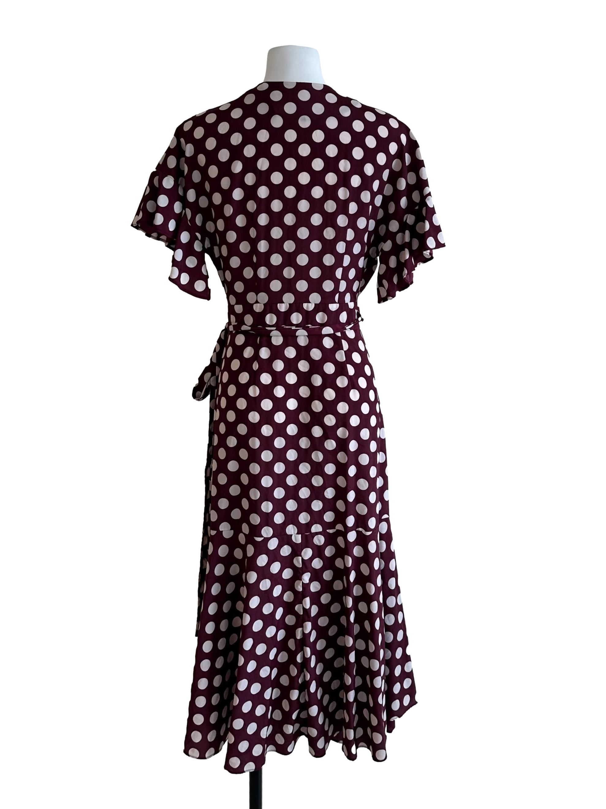 Wine Purple Polkadot Wrap Dress