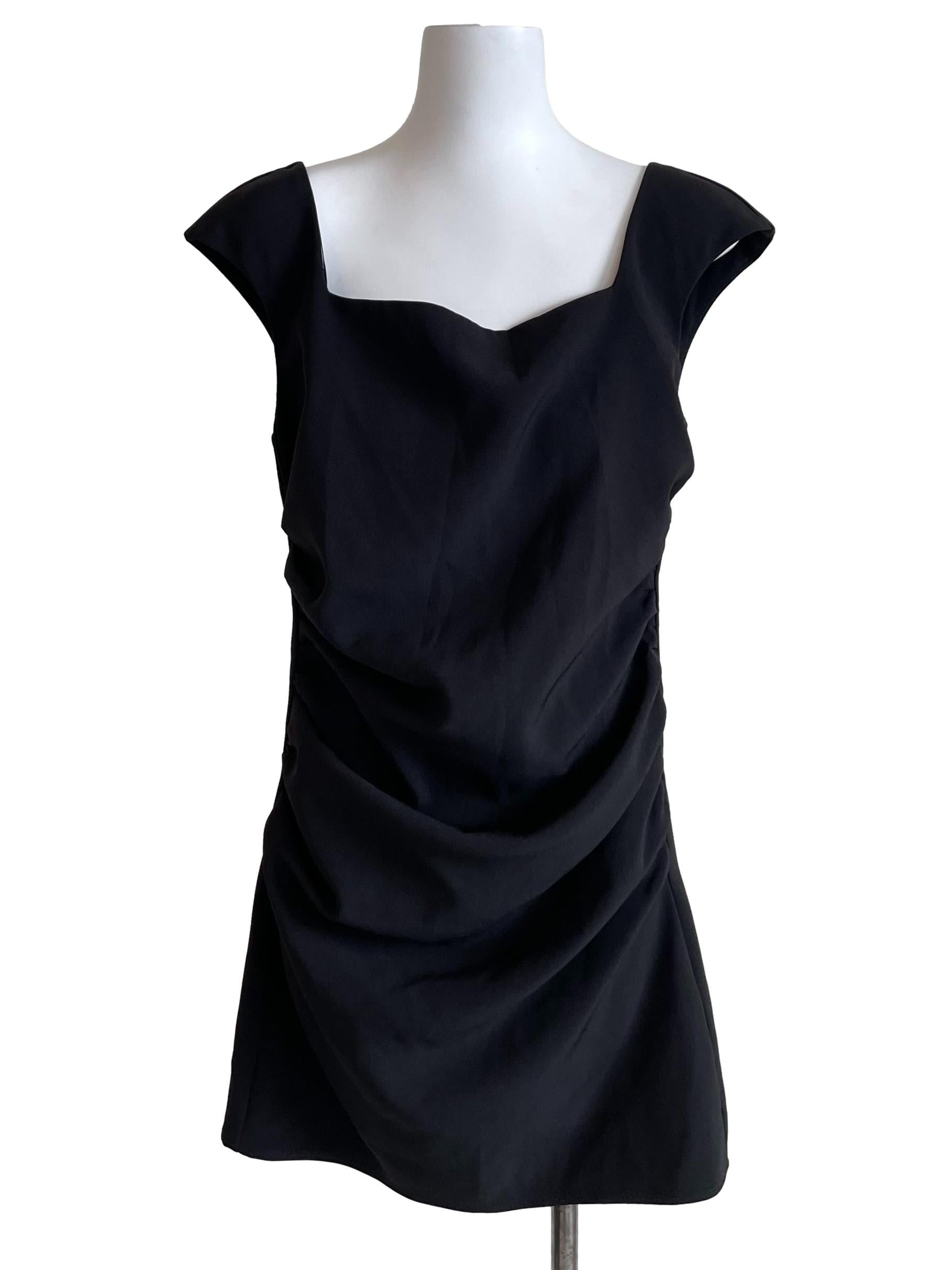 Black Draped Bateau Dress