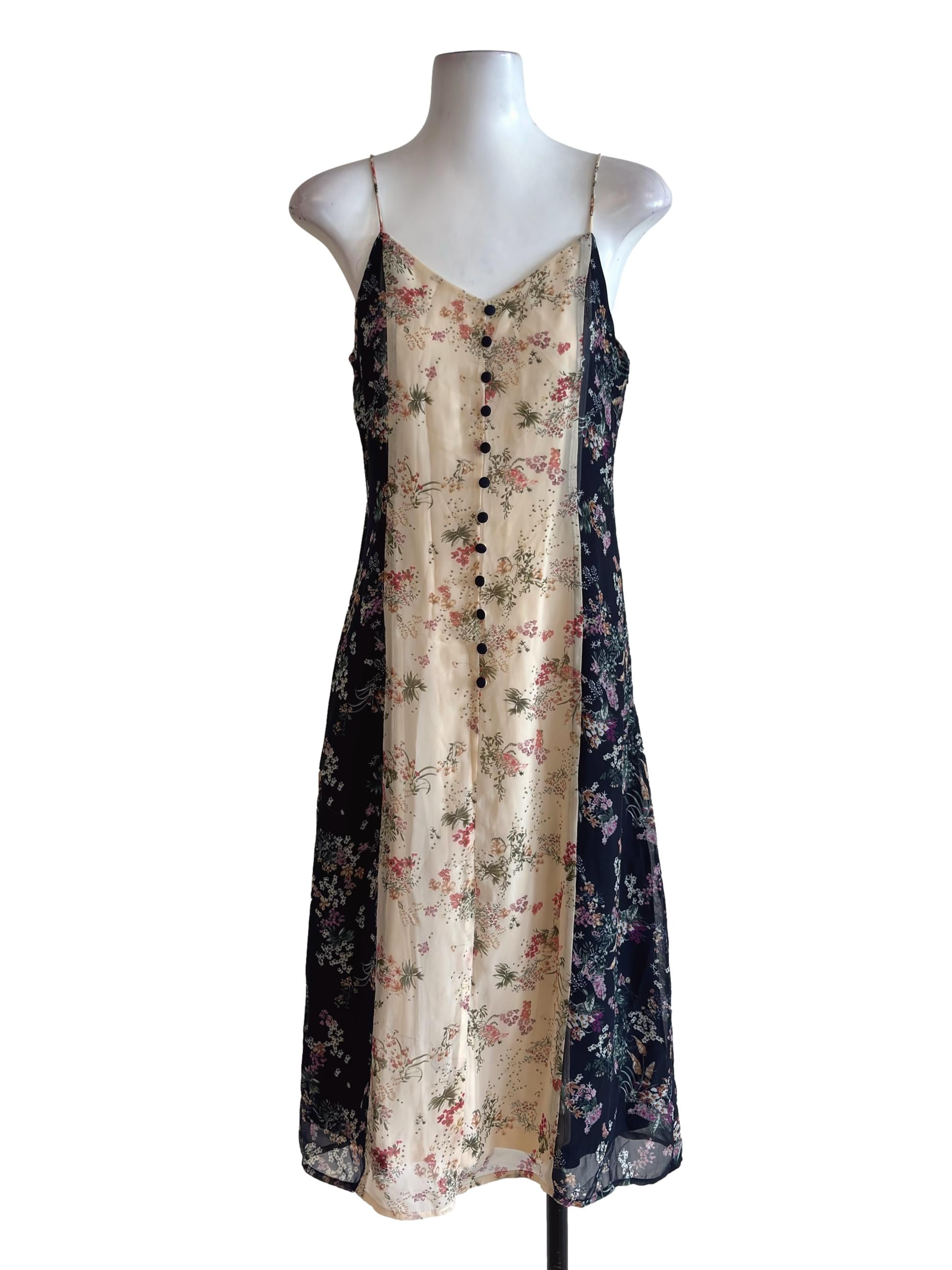 Beige Blue Floral Slip Midi Dress TCL