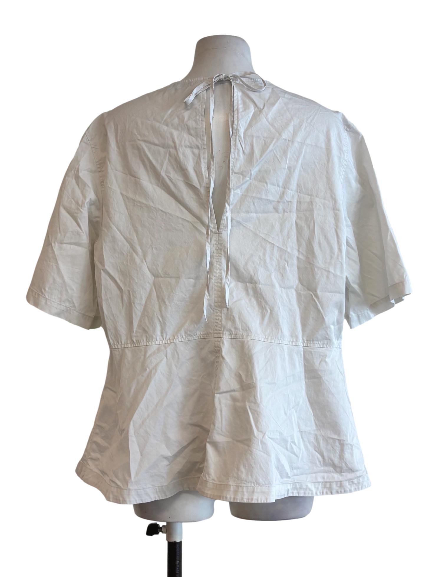 White Smoke Cotton Short Sleeve Blouse