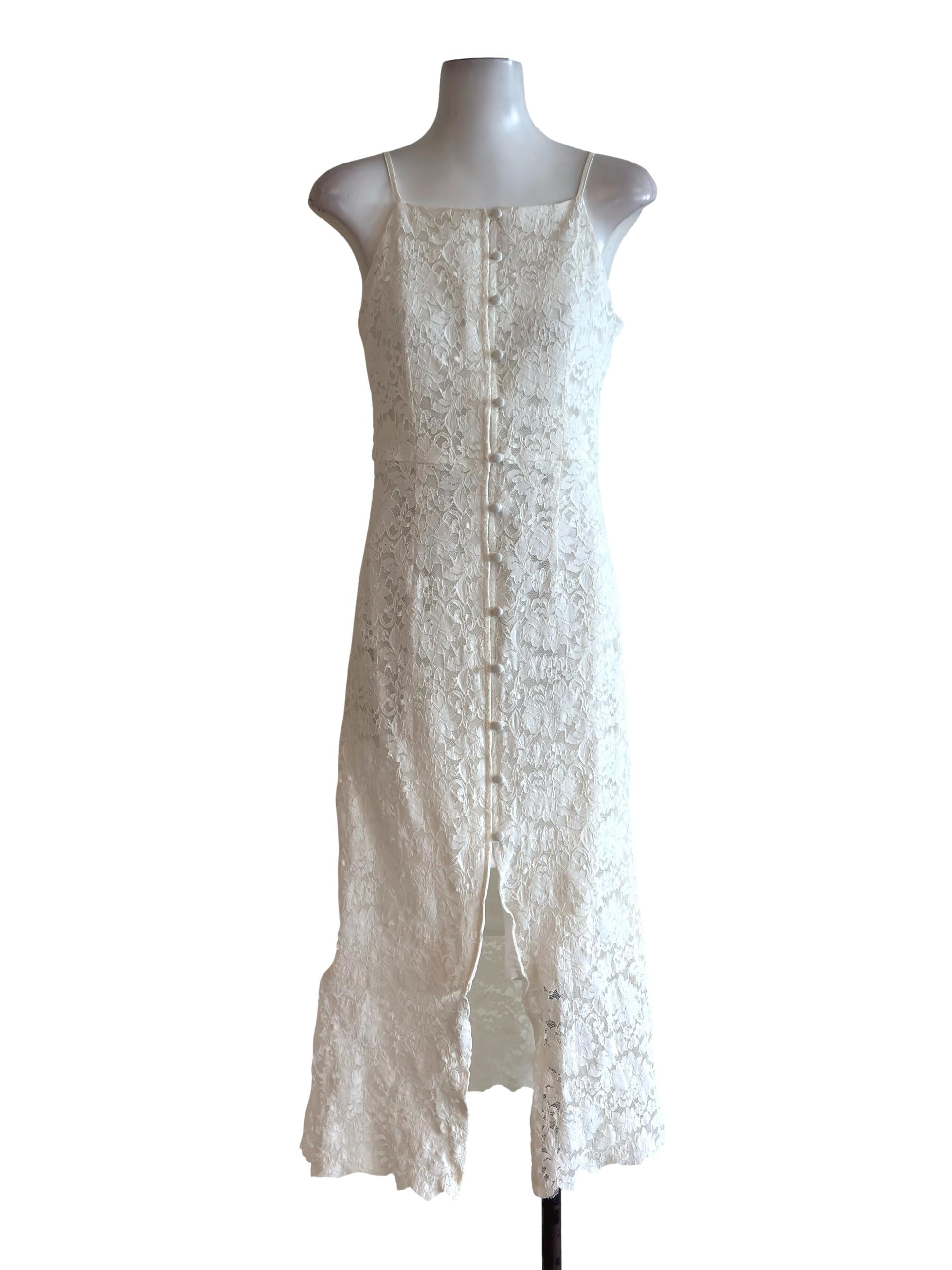 Pearl White Lace Button Front Dress TEM