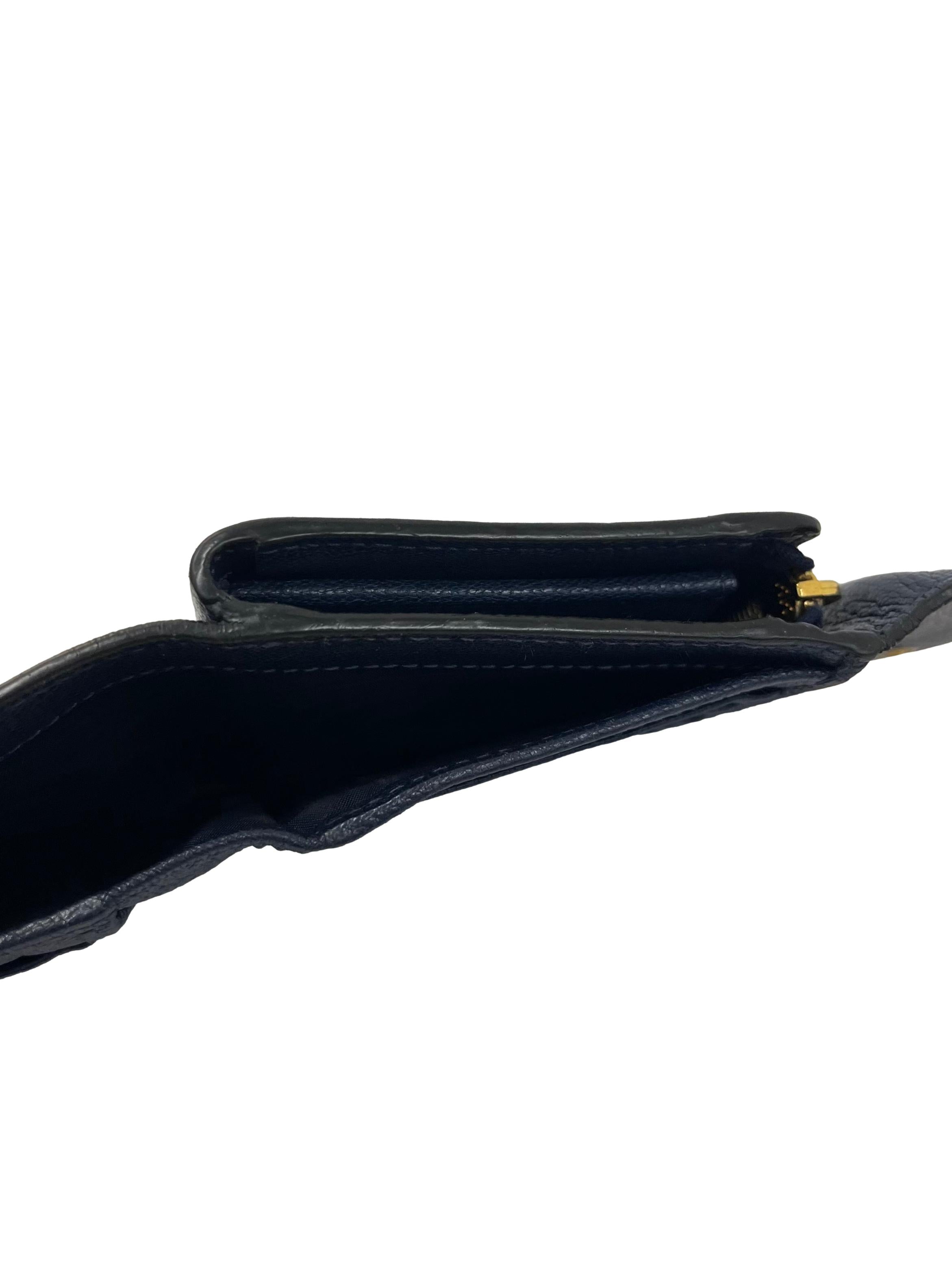 Navy Blue Madras Compact Leather Wallet