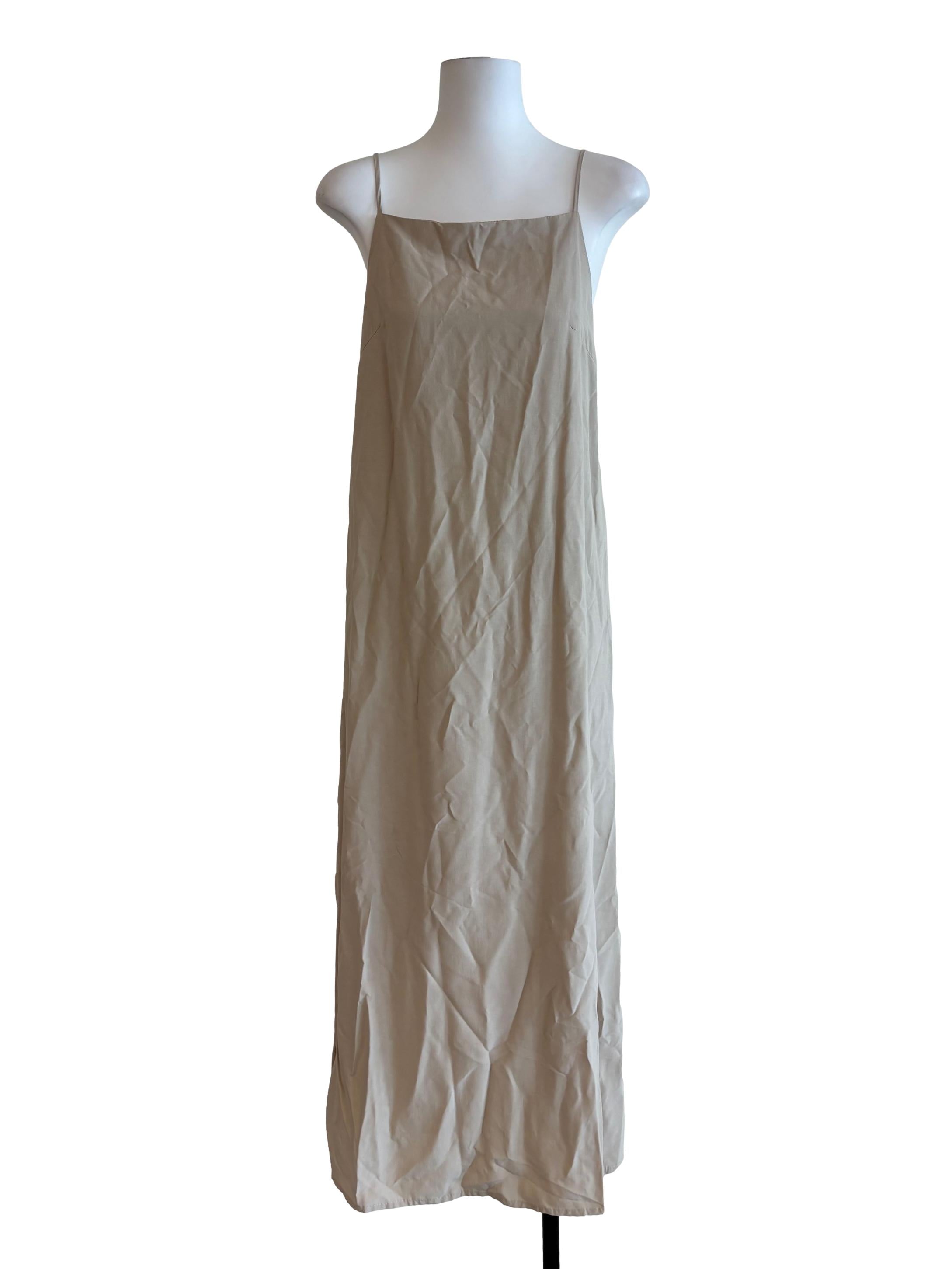 Oyster Beige Plain Maxi Shift Dress