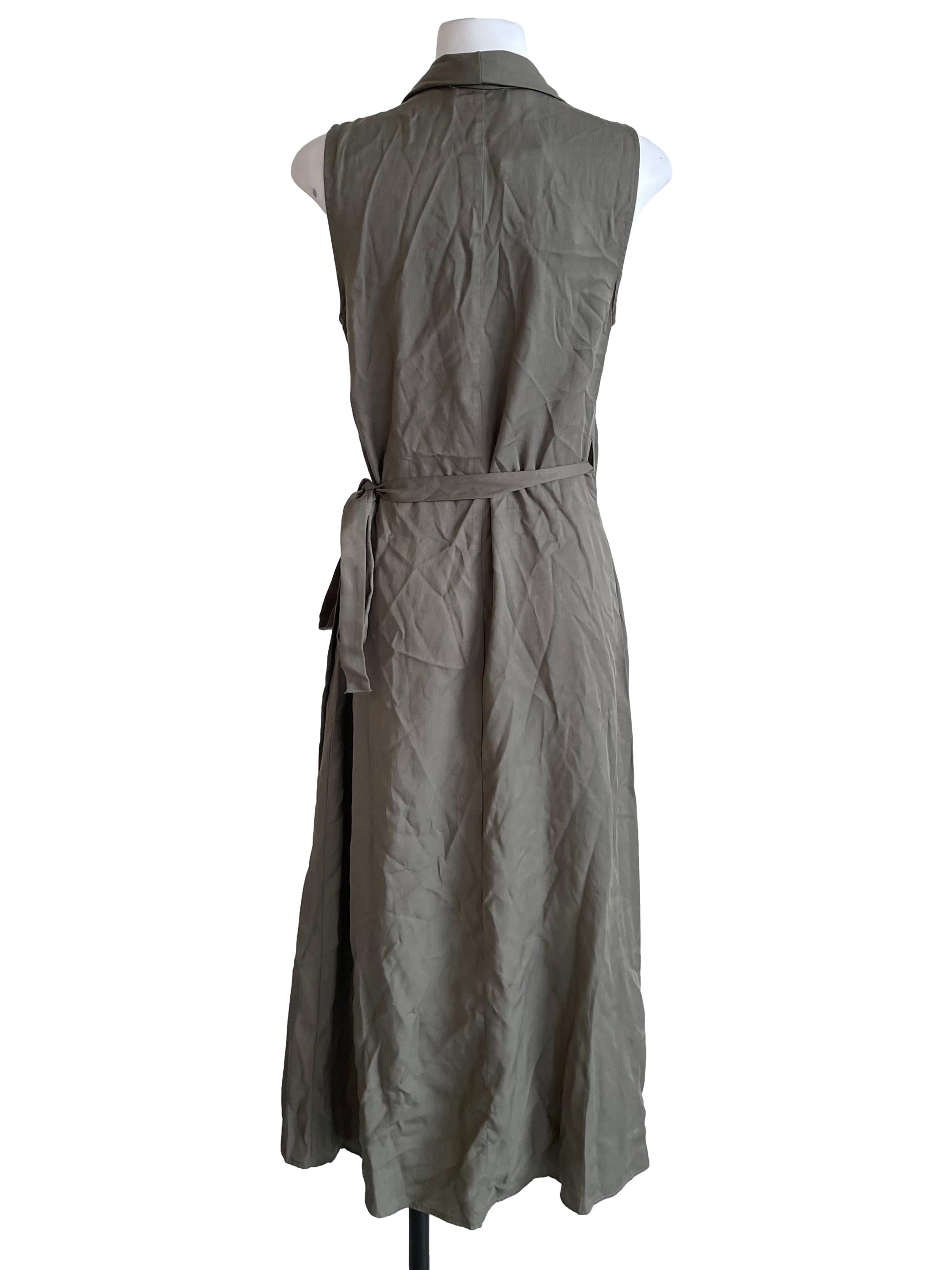 Sage Sleeveless Long Wrap Dress
