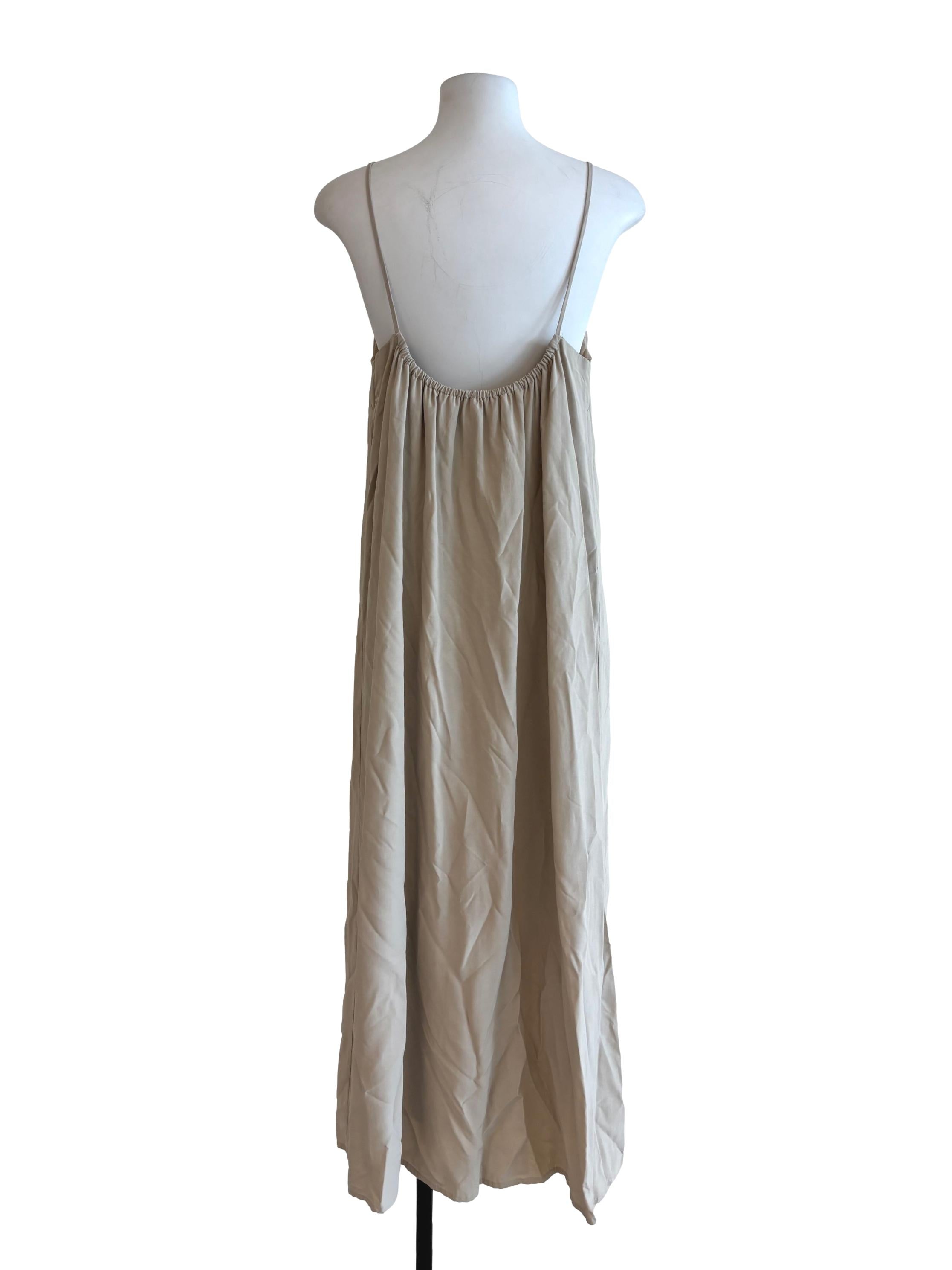 Oyster Beige Plain Maxi Shift Dress