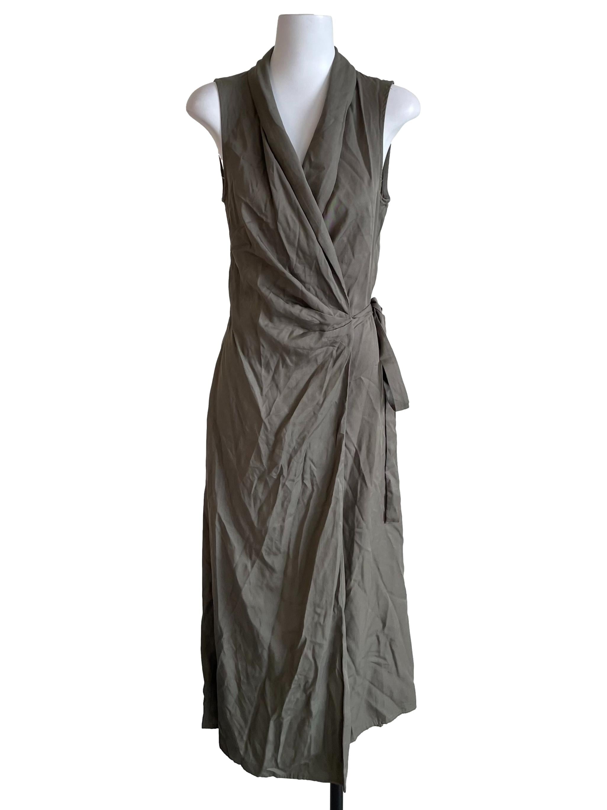 Sage Sleeveless Long Wrap Dress